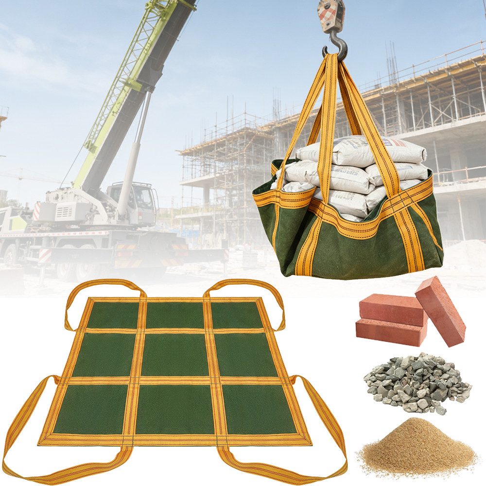 PRIISF Kettenzug Hebenetz Frachtnetz 1x1 m Ladung Hängendes Lastennetz Transportnetz 1t, (Hebe-Hebenetz Hebeschlingennetz Hohe Tragfähigkeit aus Nylon und Leinwand, Universelles Ziegelnetztasche Lastenhebnnetz Starke Tragfähigkeit), für Industrie Handwerk Baustoffe Ware Lieferung Entladung Gabelstapler