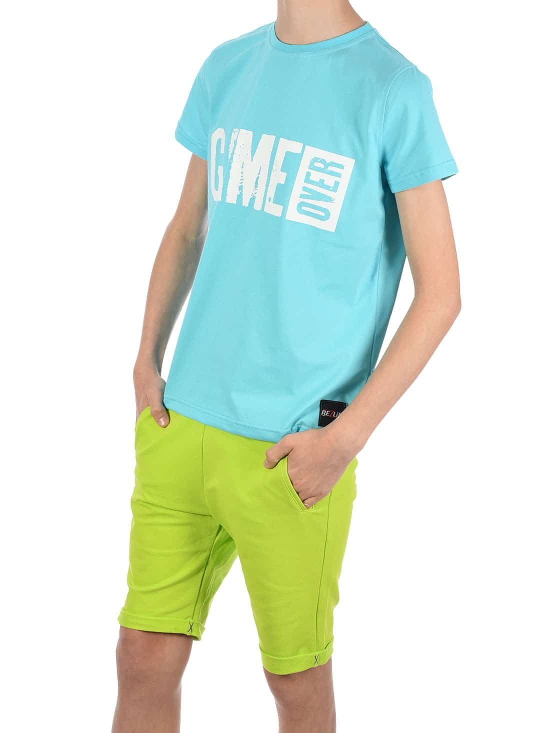 & Shorts Bund Türkis elastischem Sommer Grün T-Shirt / Jungen Set (1-tlg) BEZLIT mit