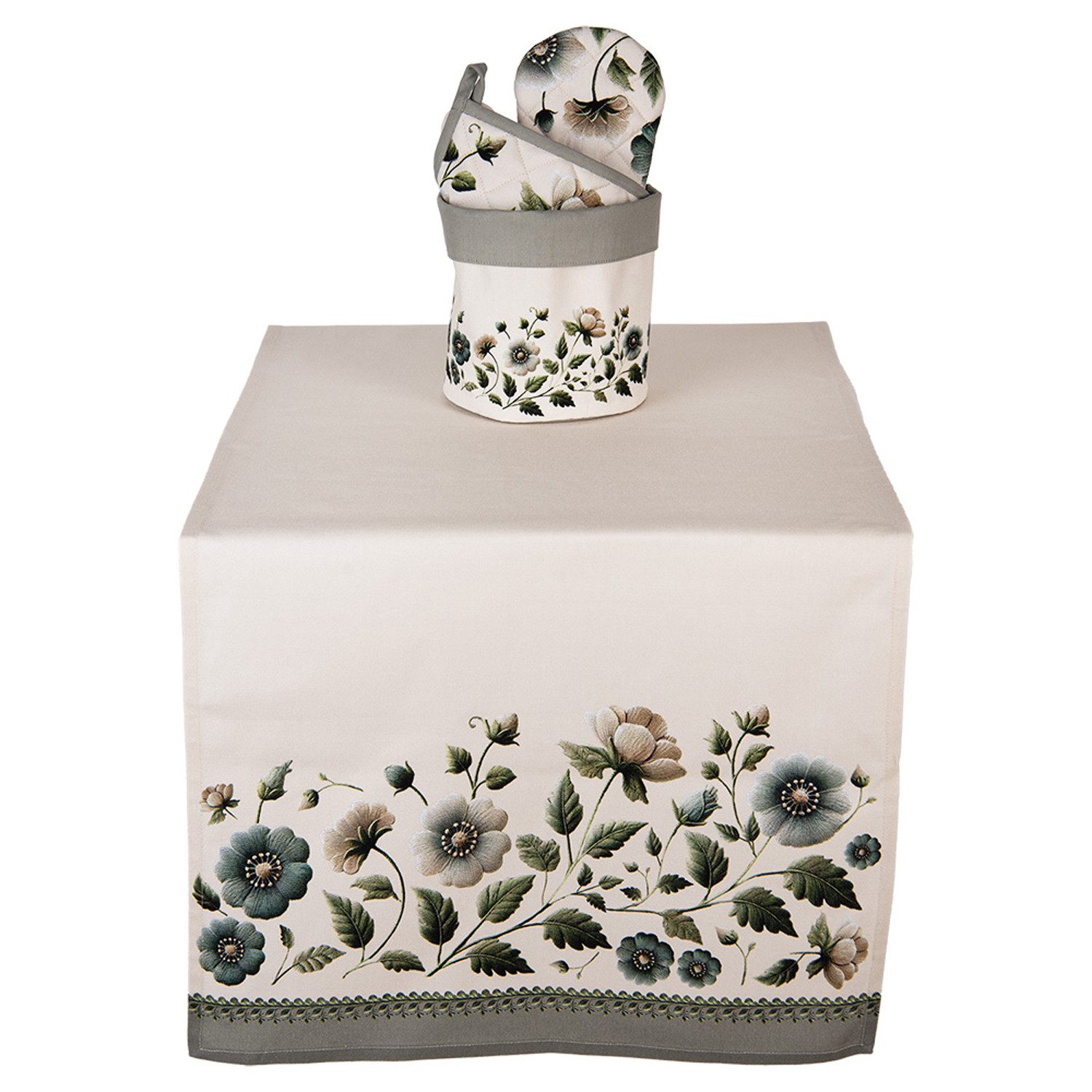 Clayre & Eef Tischläufer Gently Blooming (1-tlg, 1-teilig), Tischläufer Tischdecke ca.50x140cm Baumwolle