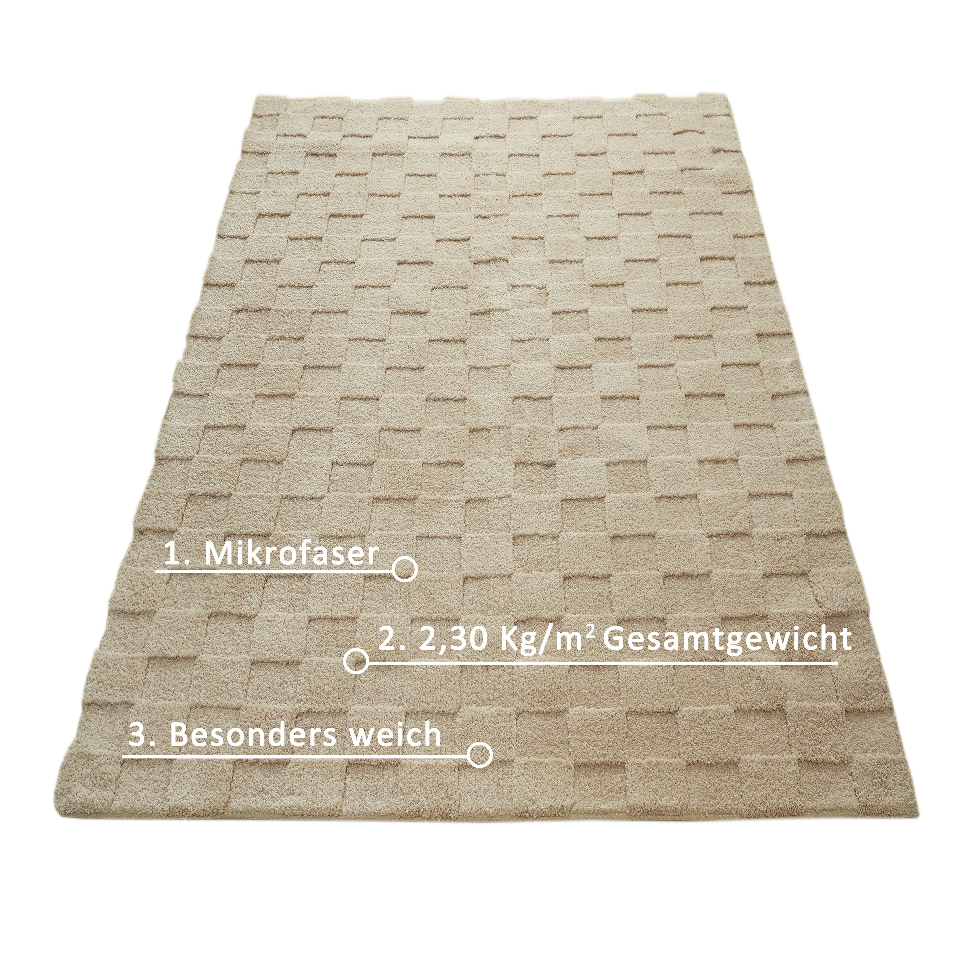 LeGer Home by Lena Gercke Teppich Esmé, Hochflor-Teppiche, weich, Boho, rechteckig, Höhe: 23 mm, Hoch-Tief-Struktur, Uni, Kästchen, Wohnzimmer, Schlafzimmer, Esszimmer