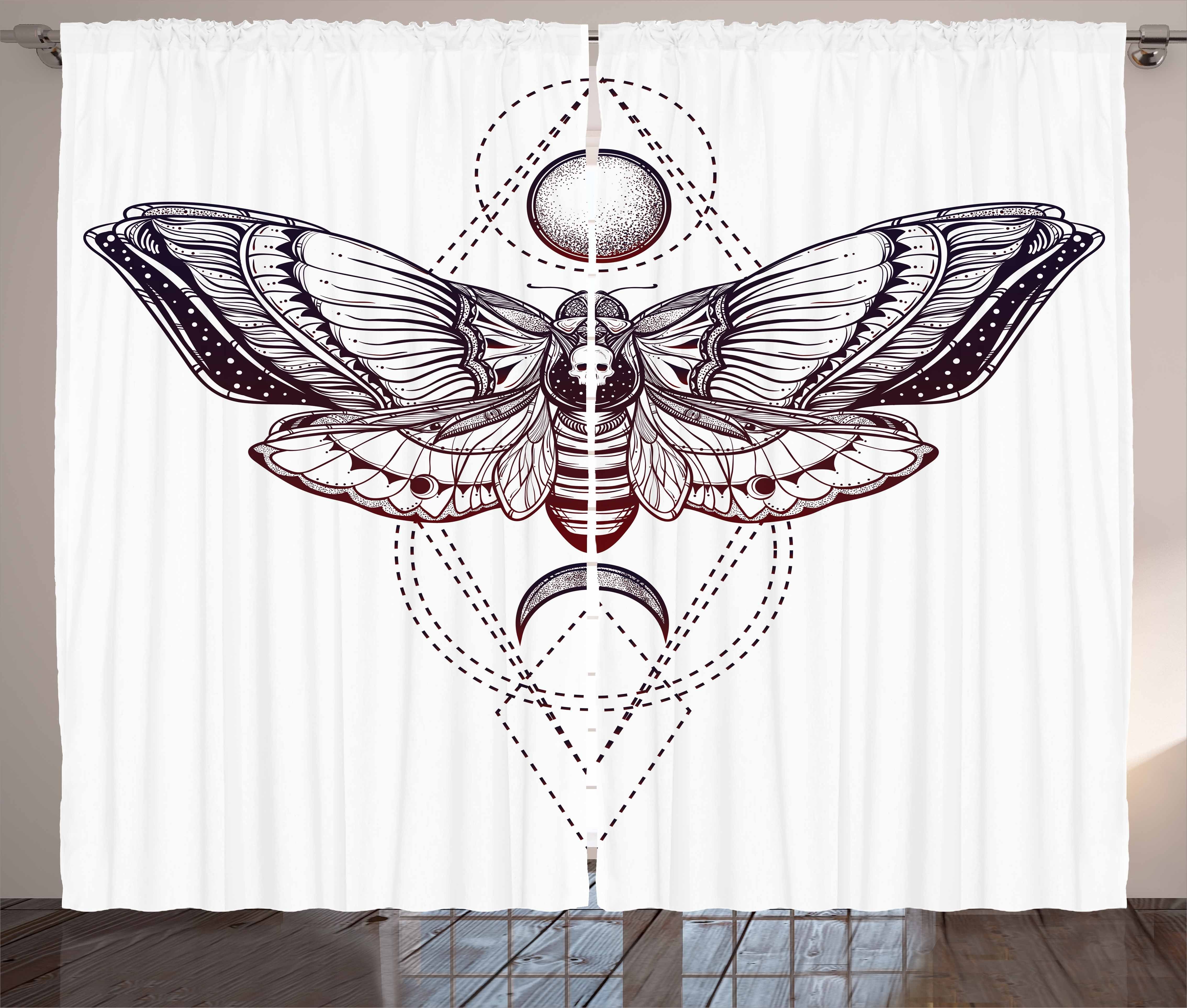 Gardine Schlafzimmer Kräuselband Vorhang mit Schlaufen und Haken, Abakuhaus, Moth Schmetterlings-Kunst