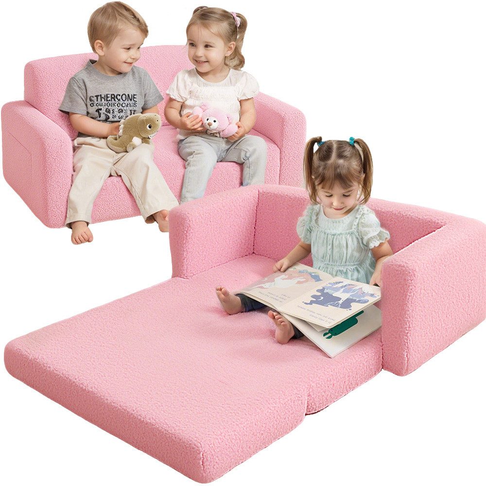 CAVEEN Kindersofa extra breiter 2 Sitzer Kinder Schlafsofa 2-in-1 Spielsofa Liegefläche, mit Seitentaschen und abnehmbarem Bezug für Kinderzimmer & Spielzimmer