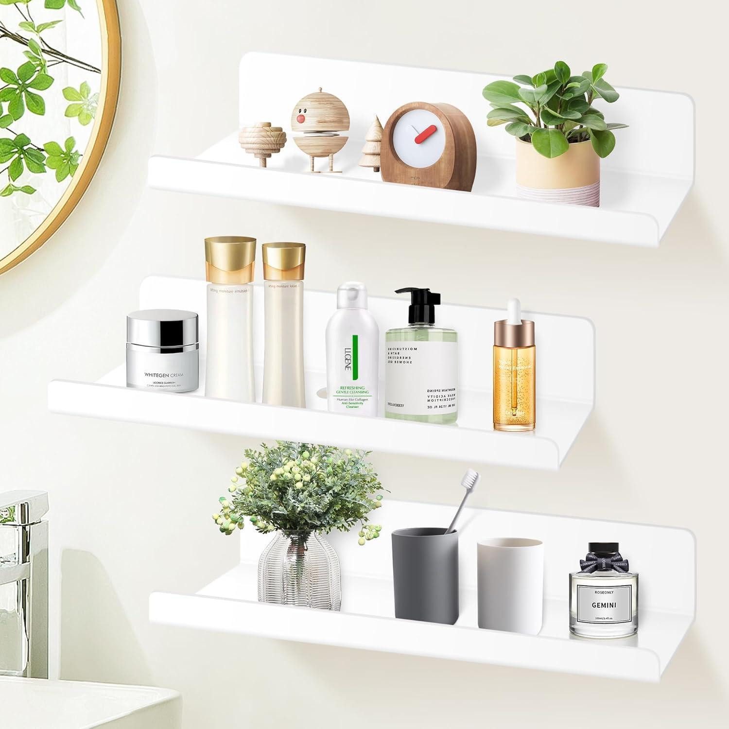 LuxusKollektion Wandregal 3er Set Wandregal Weiß Acryl Selbstklebend 30cm Badezimmer Regal