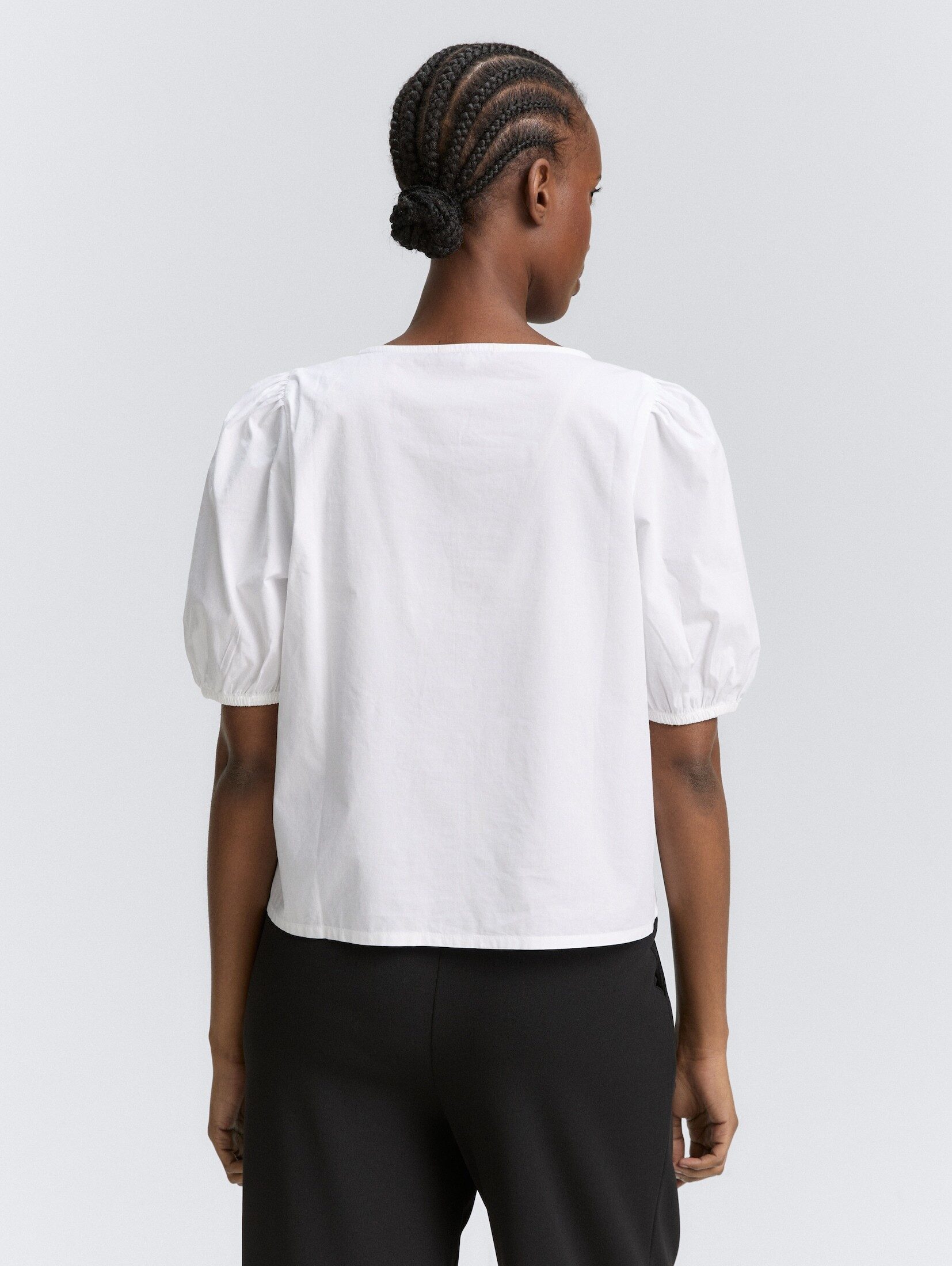 TOM TAILOR Denim Kurzarmbluse Blusen & Shirts Popeline Bluse mit Schleifendetail