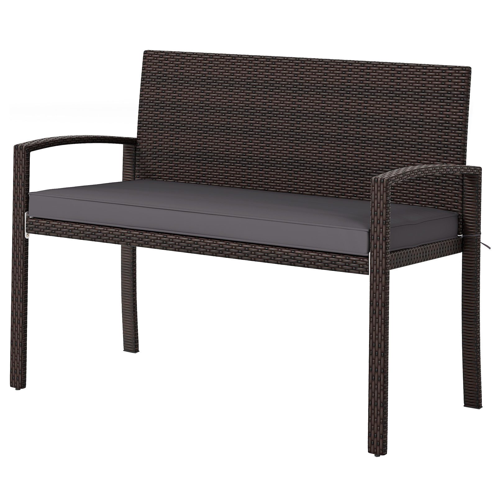 COSTWAY Gartenbank, Rattan 2-Sitzer, Rattanbank mit Kissen & Lehne, 360kg