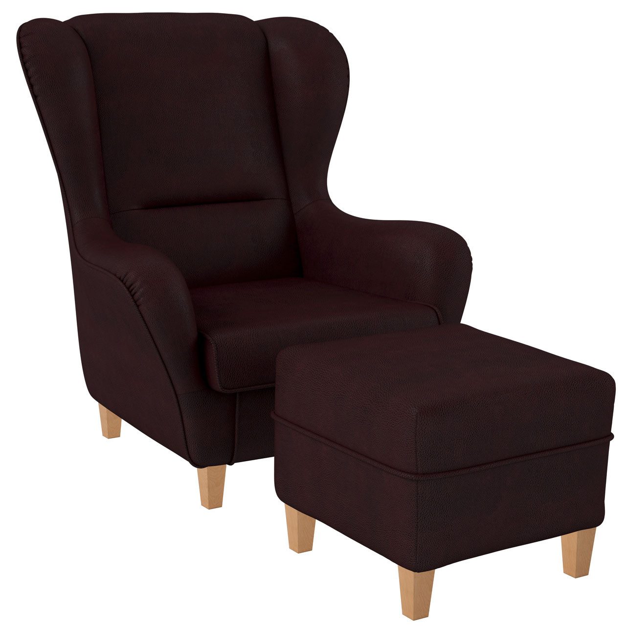 Supellex Ohrensessel Sofia Relaxsessel mit Hocke Design Kunstleder Milano Weinrot