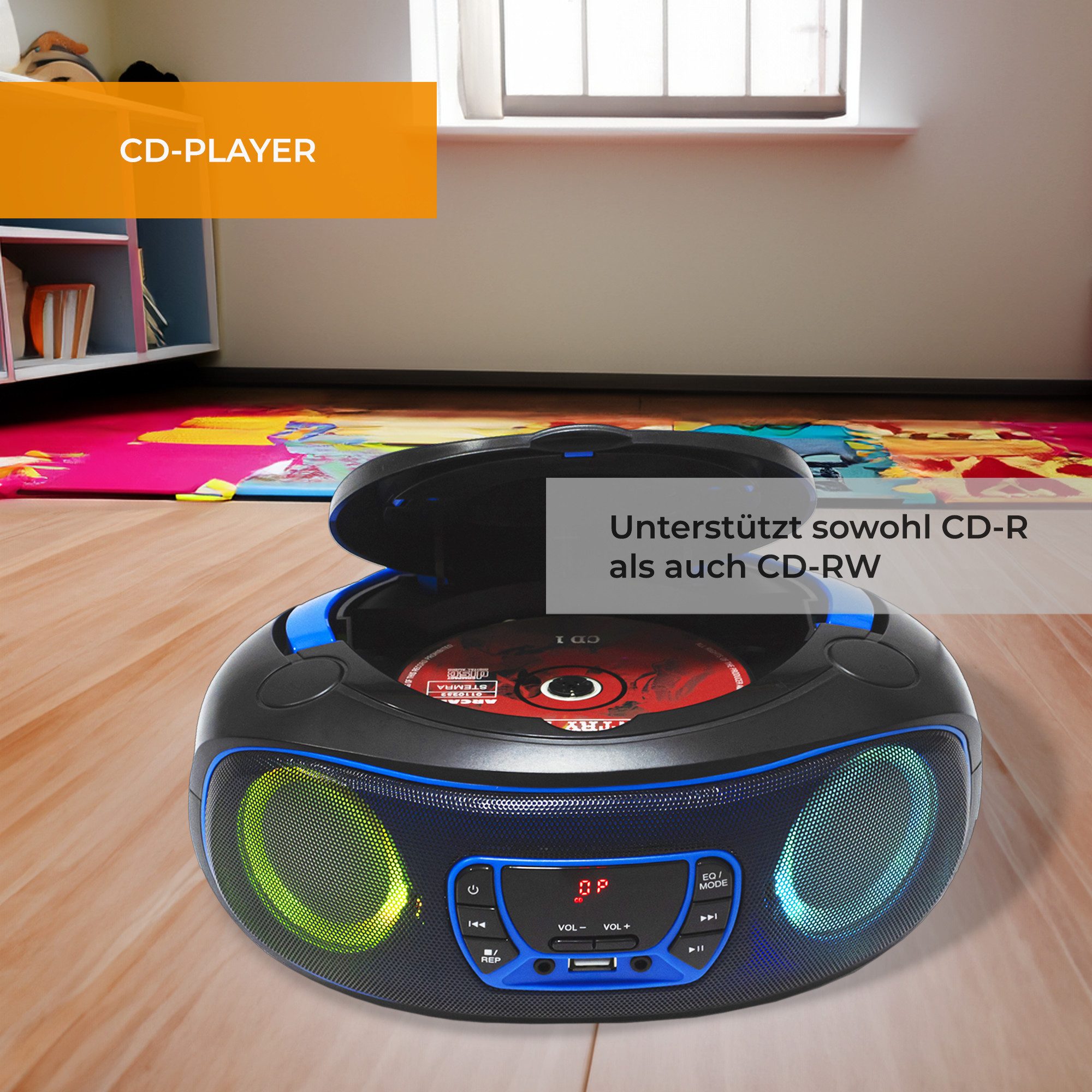 Denver TCL-212BTBU CD-Player (LED-Beleuchtung in Lautsprechergittern, Bluetooth, USB & AUX, CD/FM, LED-Beleuchtung in Lautsprechergittern, Bluetooth, USB & AUX, CD/FM)