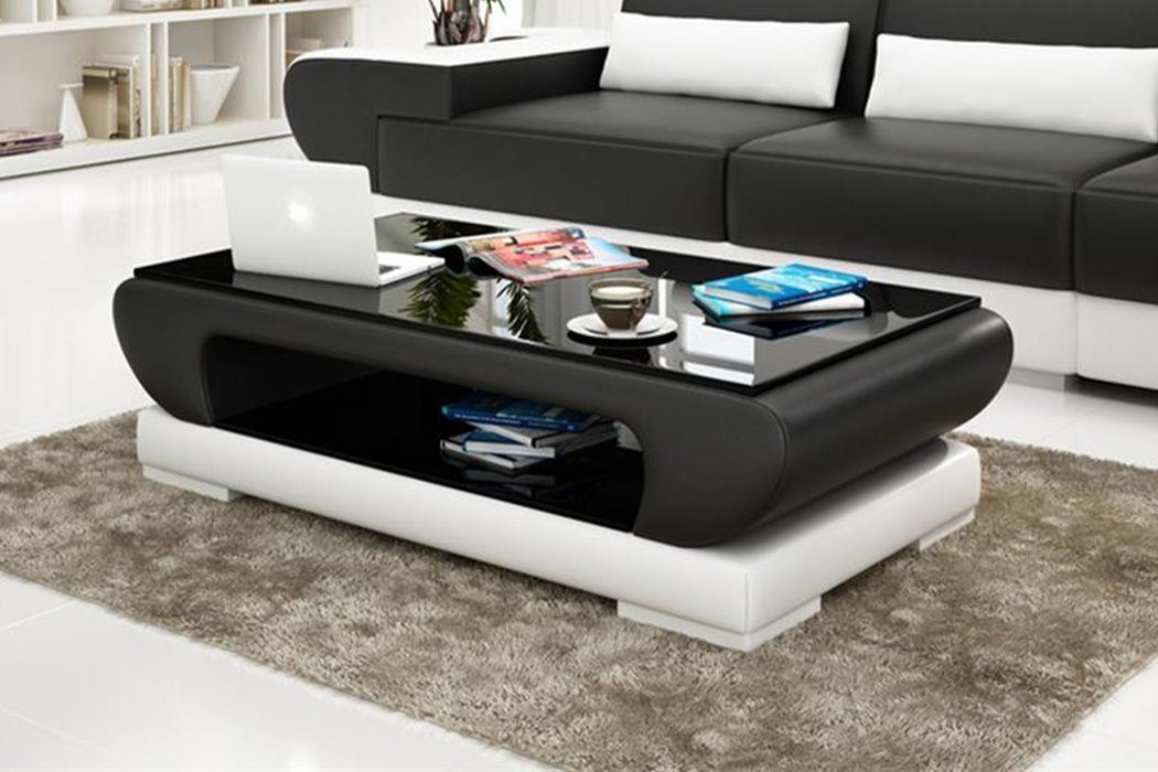 JVmoebel Couchtisch, Design Glastisch Glas Tisch Wohnzimmertische Schwarz Couch Sofa Tische Leder