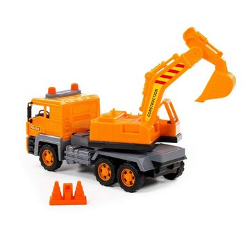 Polesie Spielzeug-Auto Spielzeug LKW Bagger 88963, Pylonen, Schwungantrieb, bewegliche Schaufel