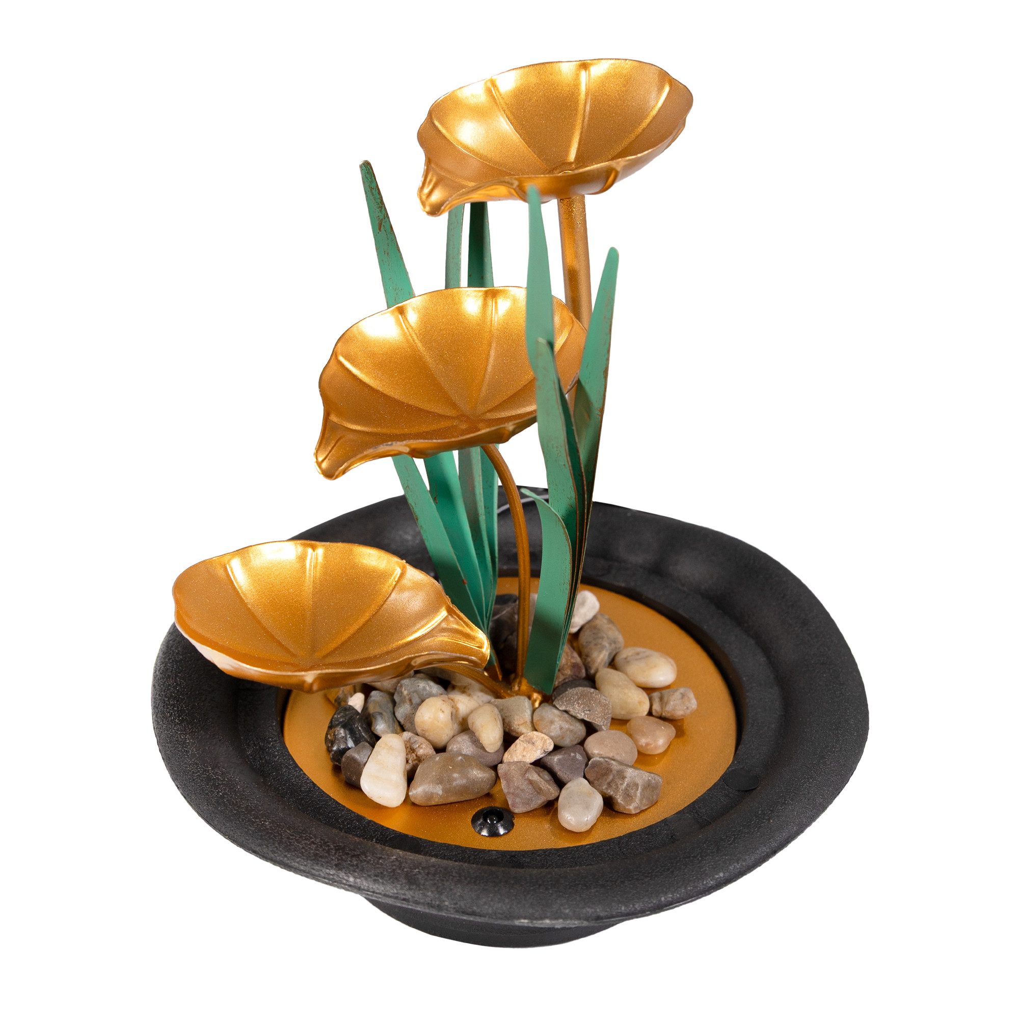 Lemodo Zimmerbrunnen Dekobrunnen mit Metallblätter, 3 Stufen, 23 cm Breite