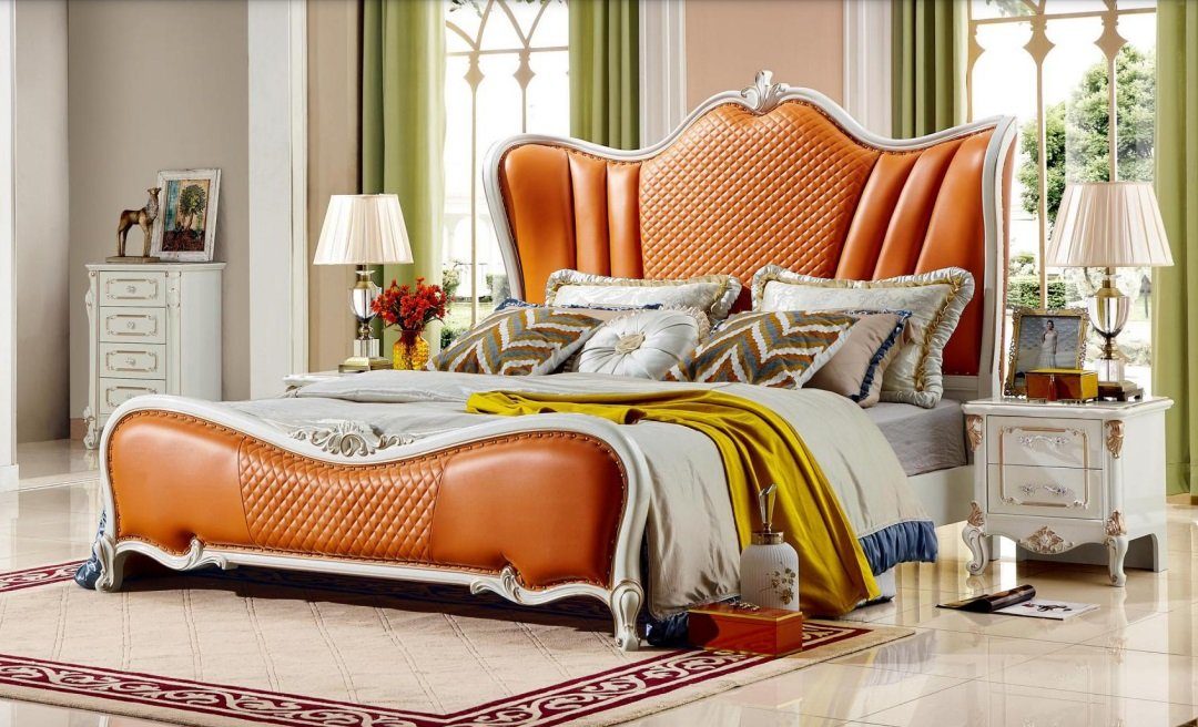 JVmoebel Bett, Orange Bett Schlafzimmer Betten 180x200 Luxus Hotel Doppelbett Möbel