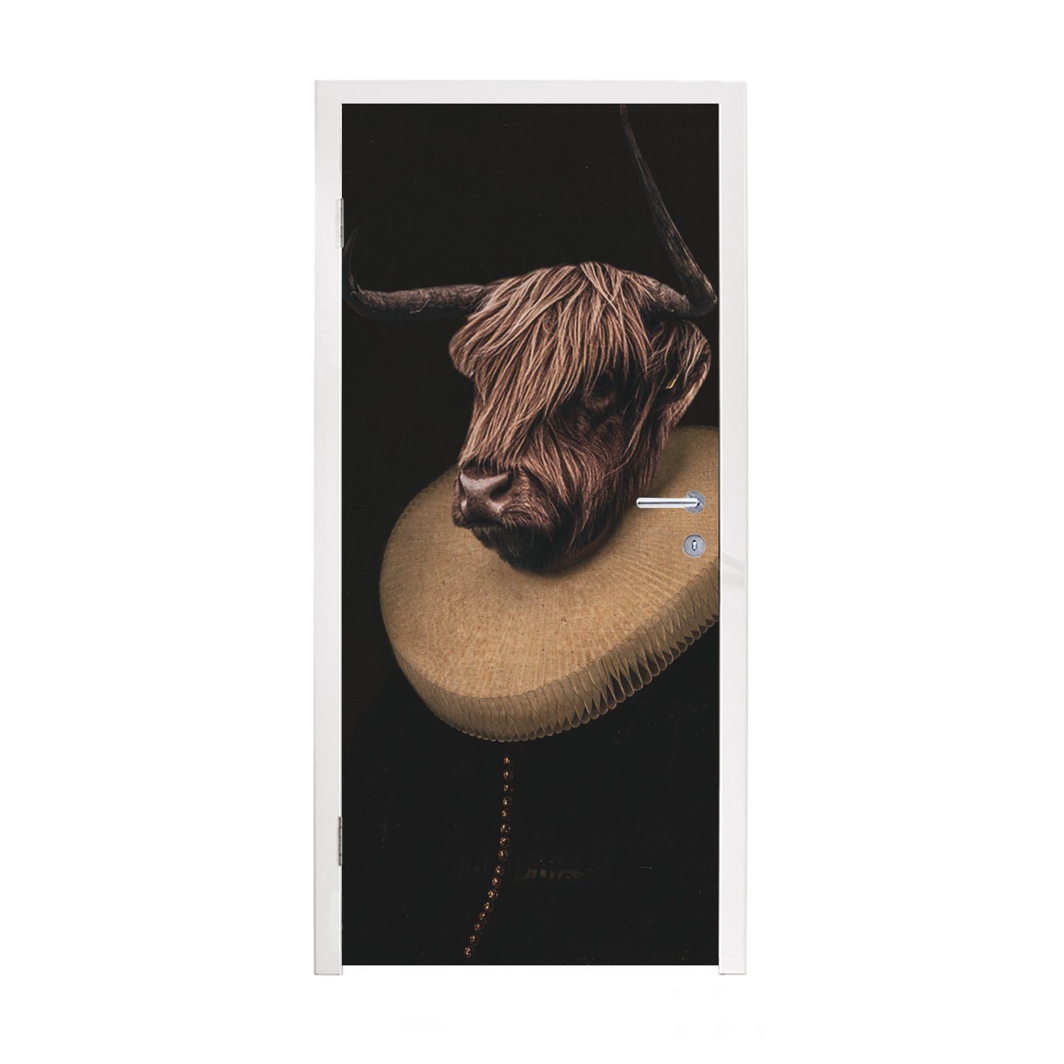 MuchoWow Türtapete Schottischer Highlander - Halsband - Tierkopf, Matt, bedruckt, (1 St), Fototapete für Tür, Türaufkleber, 75x205 cm