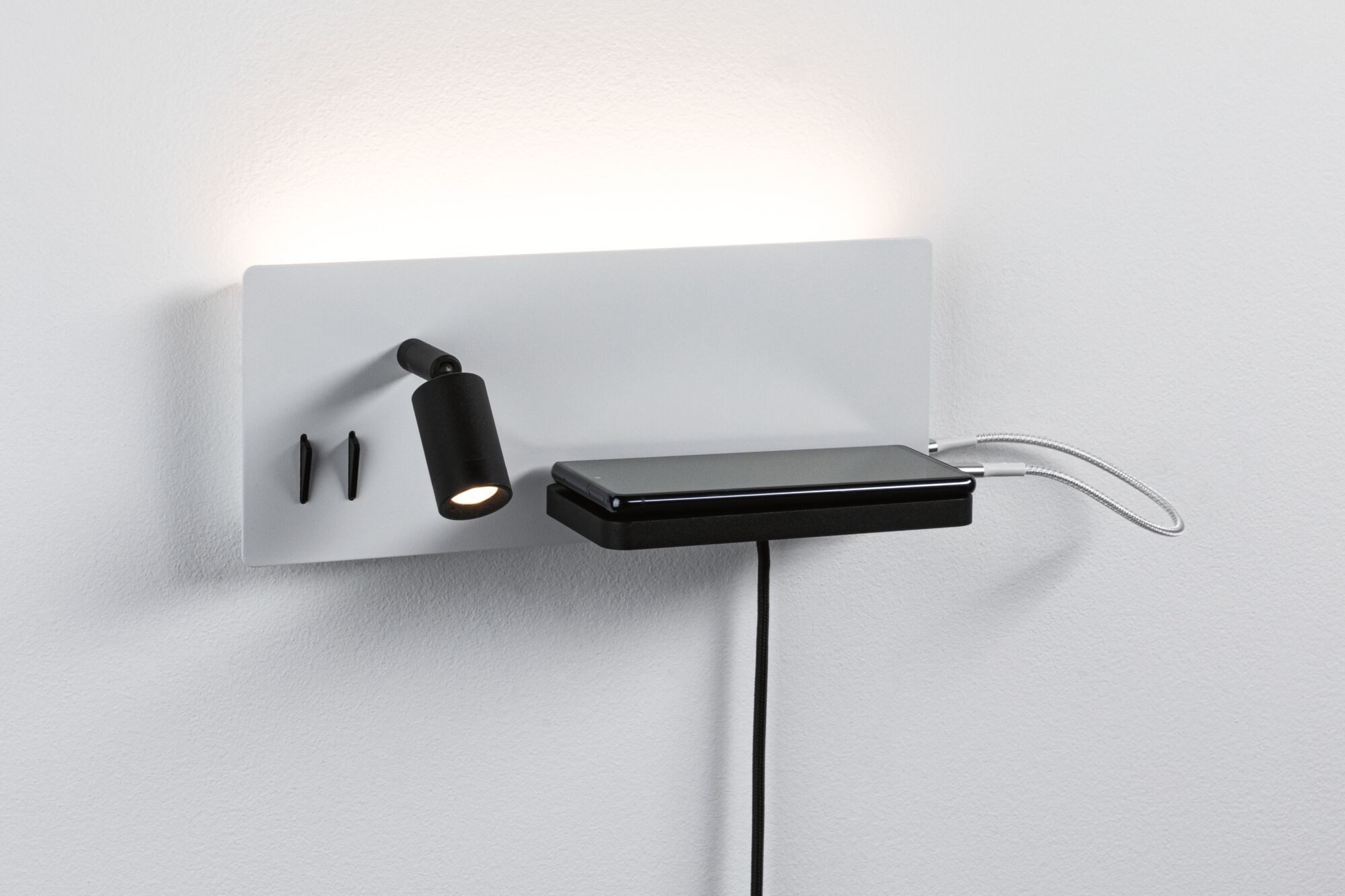 Paulmann LED Wandleuchte Serra 2700K 650lm / 200lm 230V 5,5 / 1x2,6W, LED fest integriert, Warmweiß, Bettleuchte, USB C, dimmbar – Bild 4 von 5