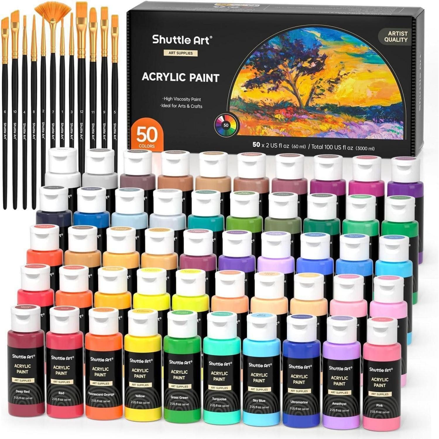 LuxusKollektion Künstlerstift Acrylfarben Set 50 bunte Farben hochpigmentiert 60ml Künstler Anfänger