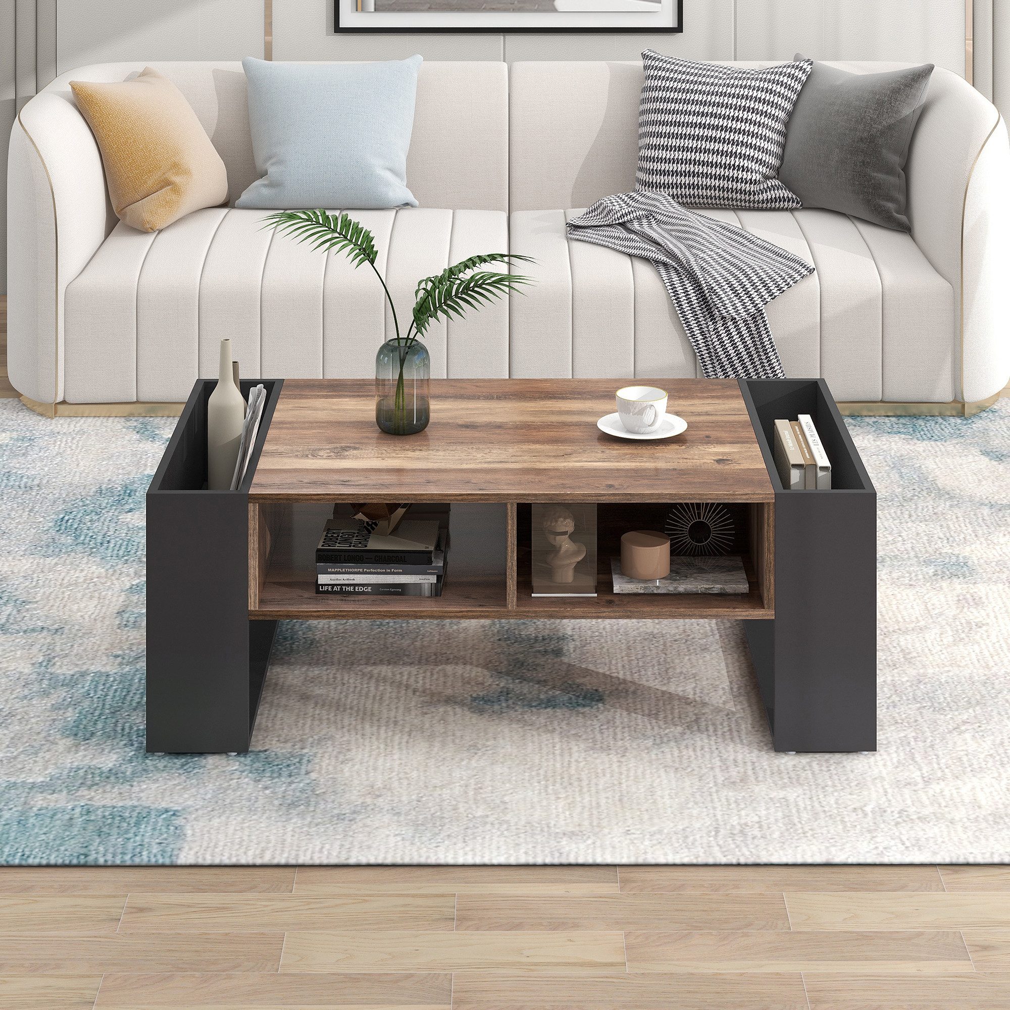 Merax Couchtisch aus Holz mit Schublade,Wohnzimmertisch (1-St), wildeiche Beistelltisch mit großem Stauraum