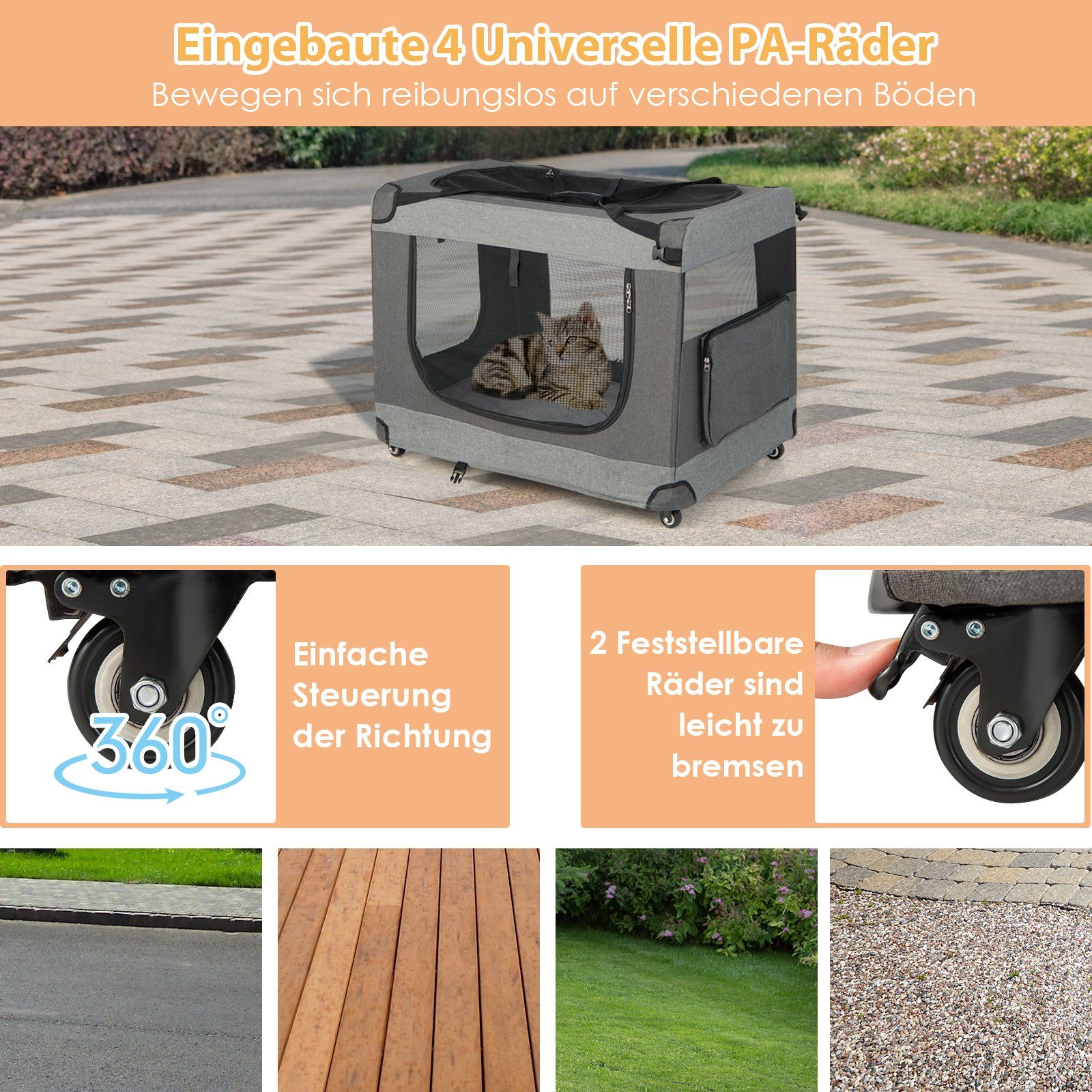 COSTWAY Tiertransportbox bis 32,00 kg, XL Hundebox, faltbar