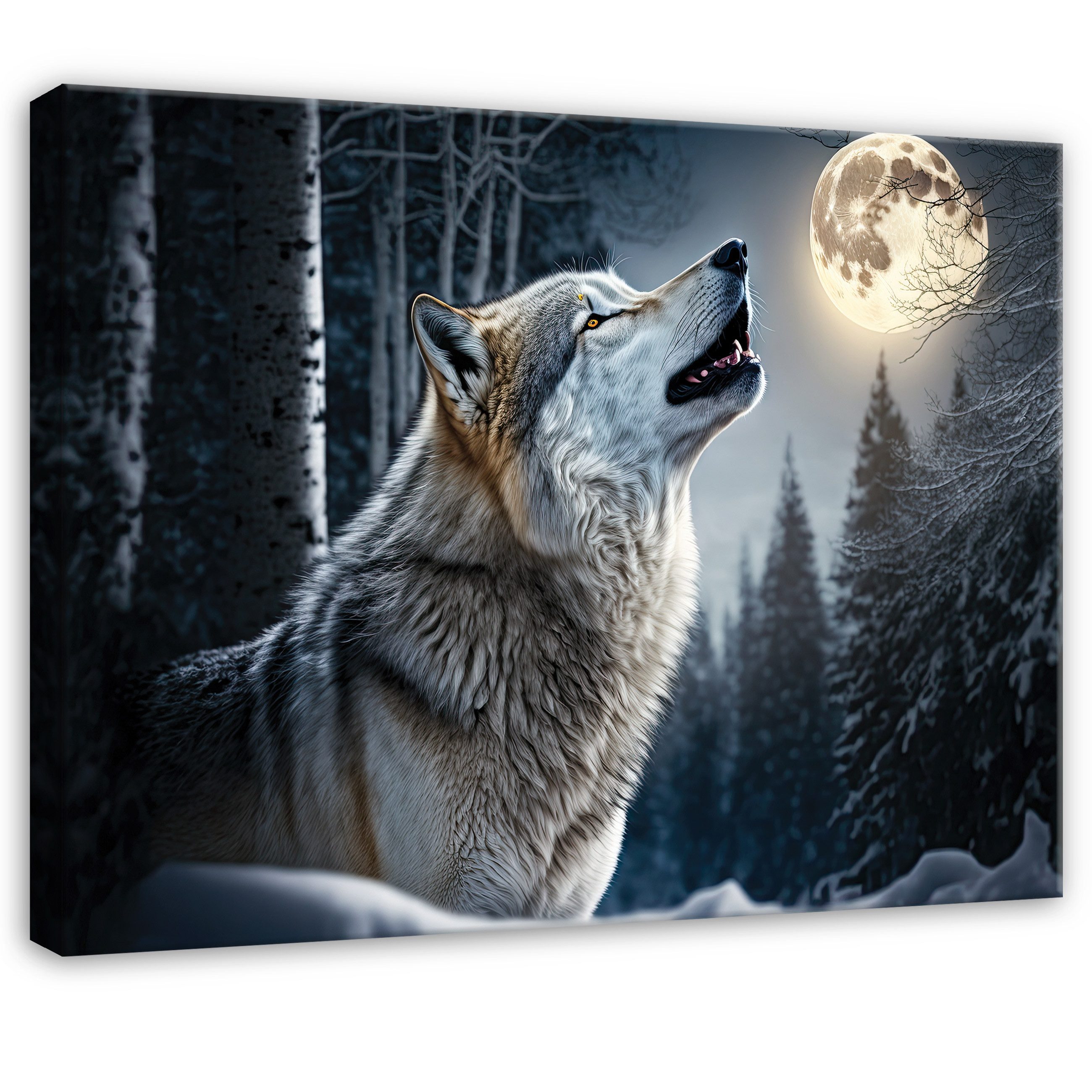 Wallarena Leinwandbild Wolf Wald - Schwarz - Modern - Wohnzimmer, Wolf, 40x30x2cm