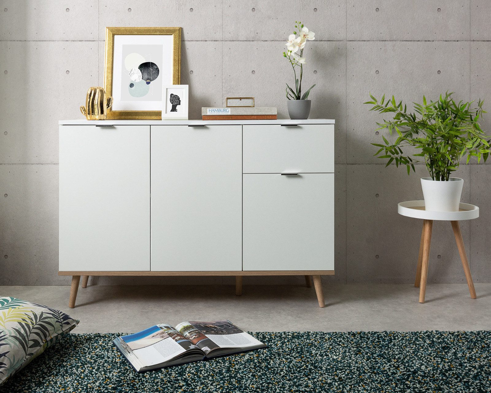 Furn.Design Kommode Lundby (Sideboard in weiß und Eiche Sonoma, Breite 120 cm), skandinavisches Design