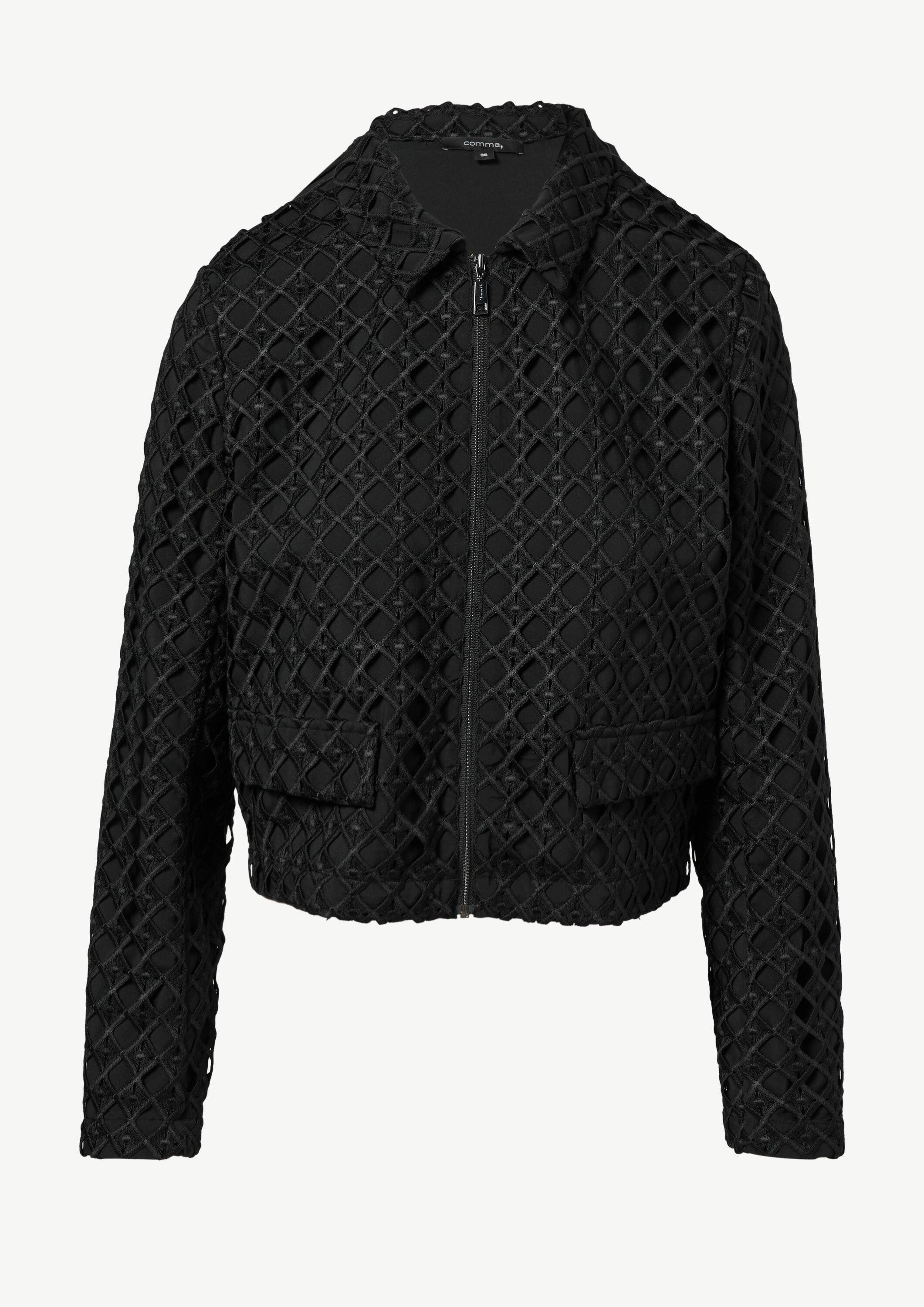 comma Jackenblazer Indoor-Jacke Verkürzte Jacke mit hochwertiger Spitze