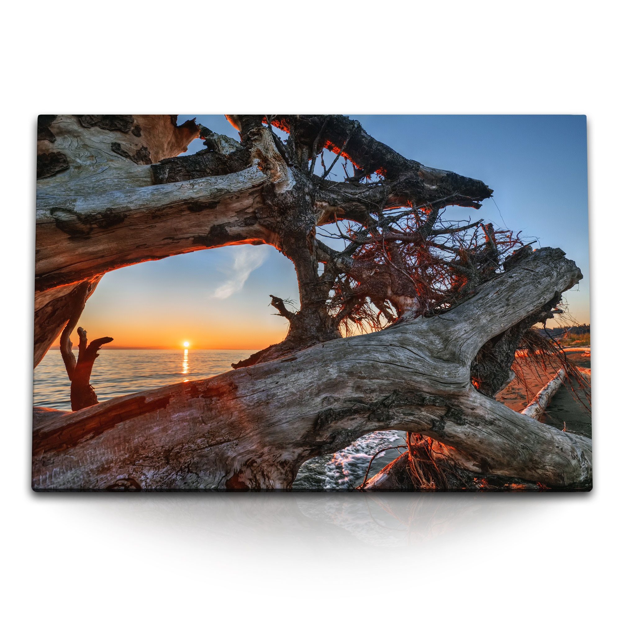 Leinwandbild 120x80cm Wandbild auf Leinwand Altes Treibholz Sonnenuntergang Meer St