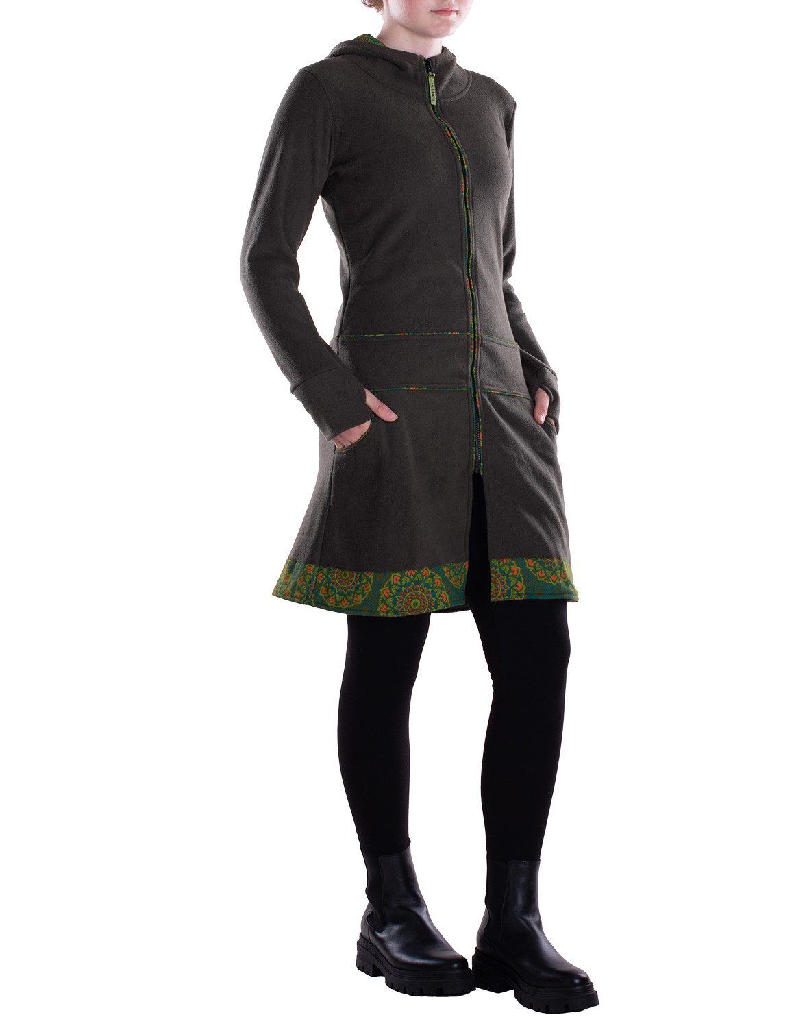 Vishes Kapuzenfleecejacke Damen lange Fleecejacke Hippiemantel Übergangsjacke Kapuze Hippie, Hoodie Style, Alternative Bekleidung