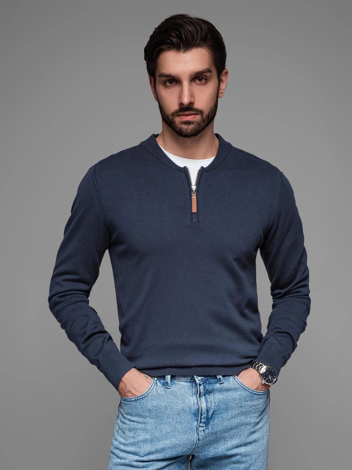 OMBRE Rundhalspullover Herrenpullover aus Viskose mit Halsausschnitt