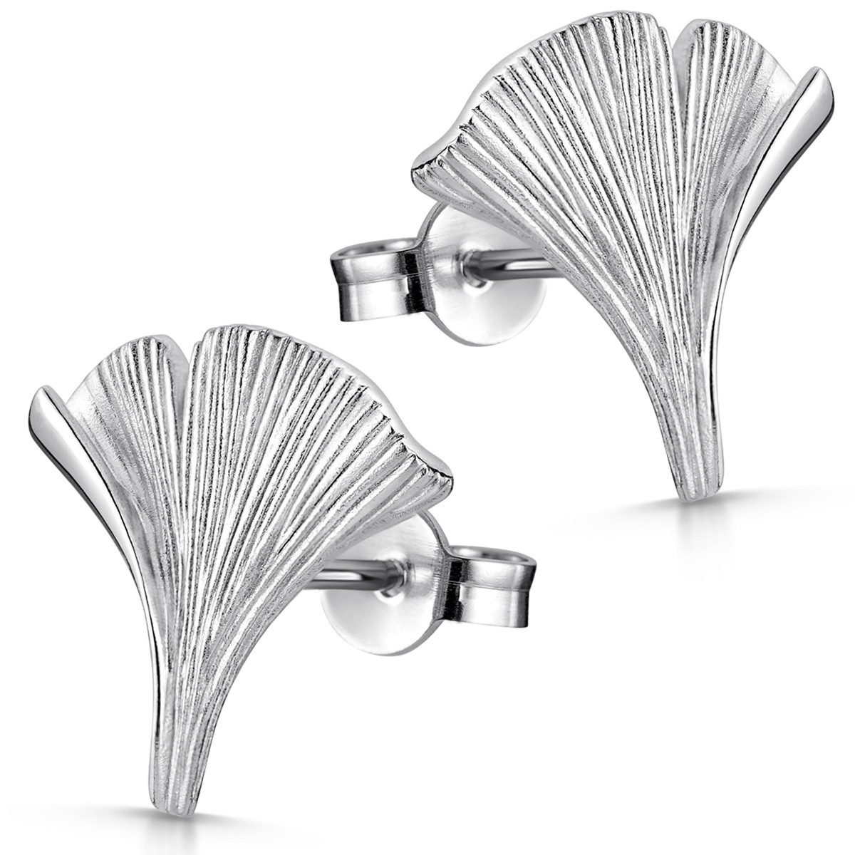 Materia Paar Ohrstecker Ginkgo / Ginkgoblatt SO-35, aus 925 Sterling Silber, rhodiniert