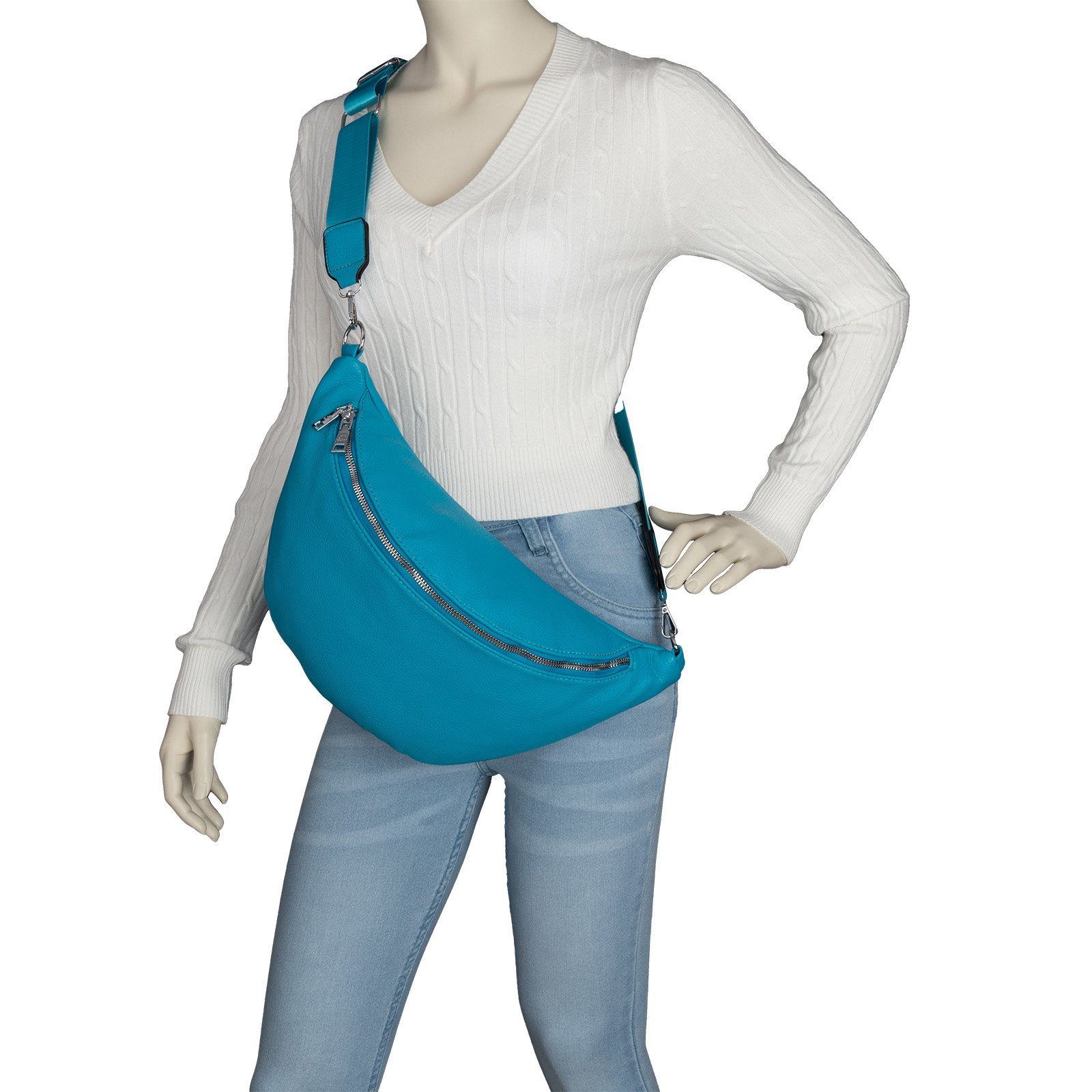 CrossOver, tragbar Hüfttasche XL Bauchtasche Schultertasche, BLUE SKY als Umhängetasche Umhängetasche Crossbody-Bag Schlüsseltasche EAAKIE Kunstleder Italy,