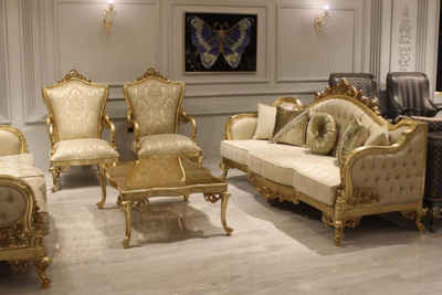 JVmoebel Wohnzimmer-Set Sofagarnitur 3311 Sitzer Couchtisch Klassisch Textil Komplett Couch, (5-St., 2x Sofa 3 Sitzer / 2x Sessel / Couchtisch), Made in Europe