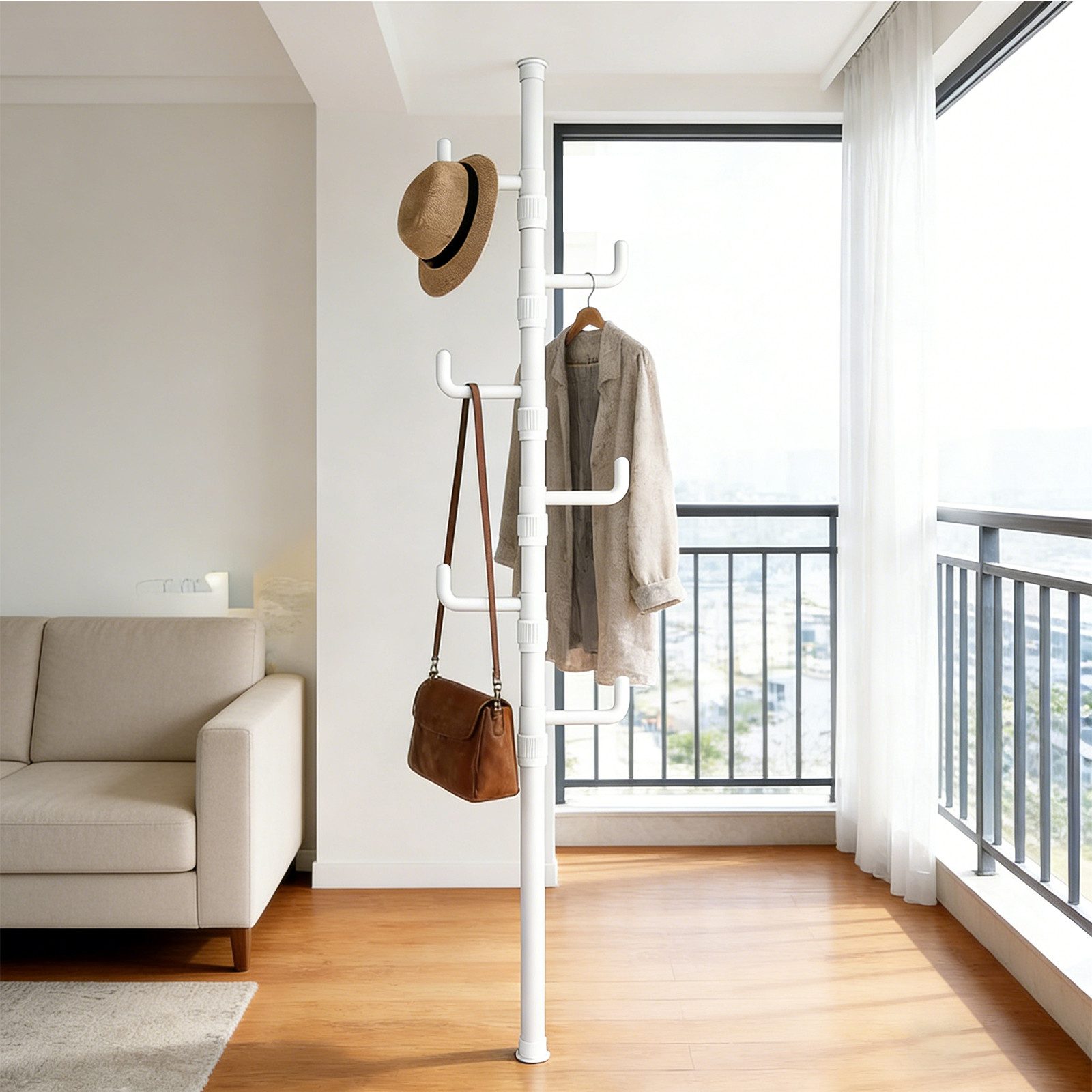 TWSOUL Teleskopregal Garderobenständer ausziehbar 6 Haken 100-310cm Telesko günstig online kaufen