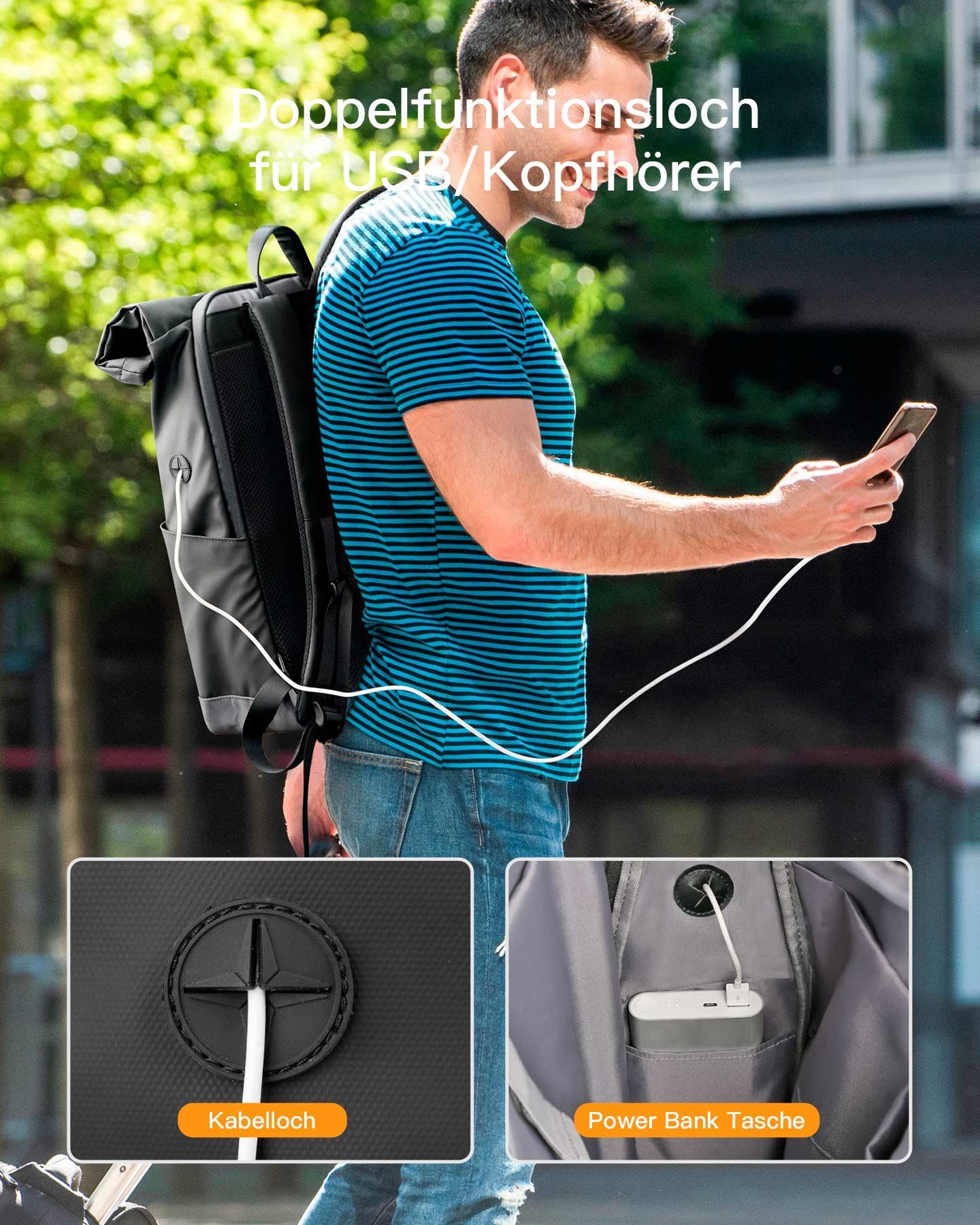 Inateck Laptoprucksack RollTop Rucksack Herren Damen 25L-30L Schulrucksack, rucksack wasserdicht – Bild 5 von 5