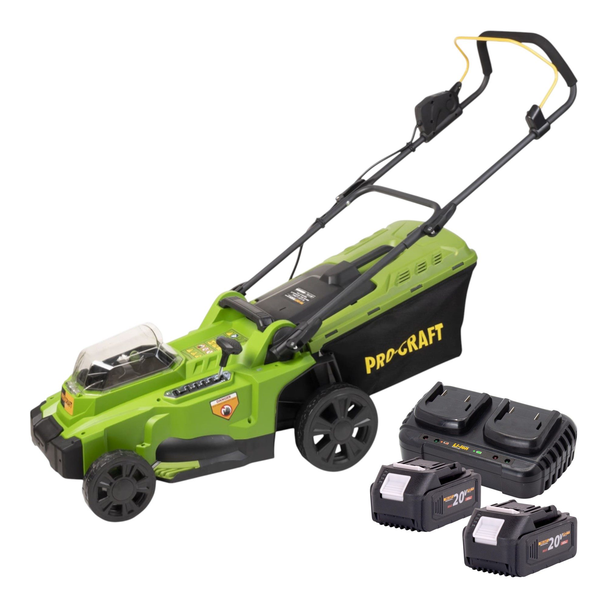 PRO CRAFT Akkurasenmäher PLM20bb Akku Rasenmäher 40 V (2x 20 V) 370 mm Brushless + 2x Akku