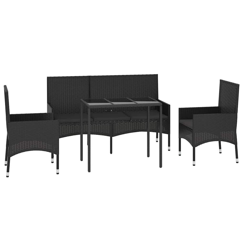 vidaXL Gartenlounge-Set 4-tlg. Garten-Lounge-Set mit Kissen Schwarz Poly Rattan, (4-tlg)