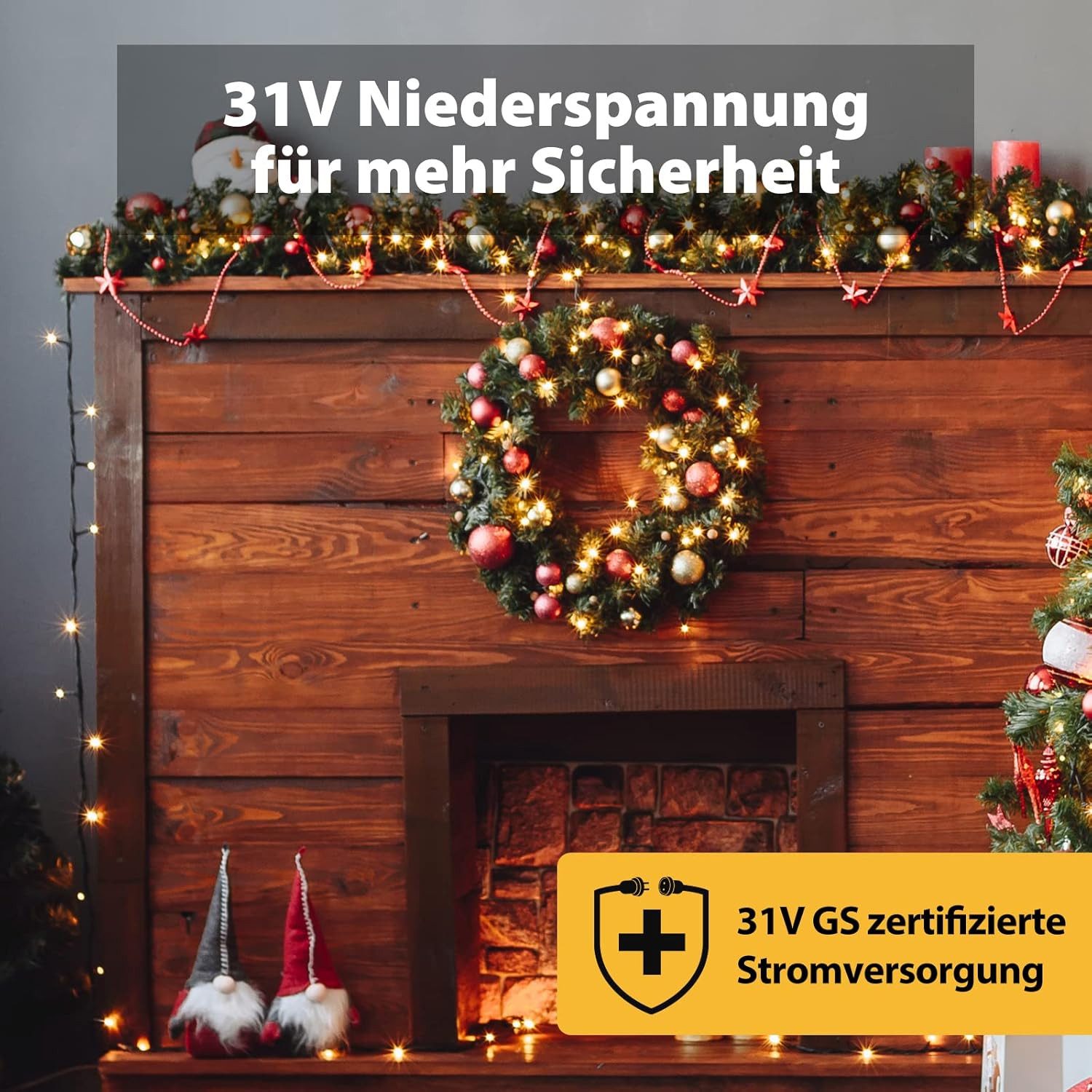 Salcar LED-Lichterkette 2m-100m LED Lichterkette Weihnachtsbaum 20-1660er LED Weihnachtsdeko, 15m 220 LED, 8 Modi und Memory-Funktion, 31V, Spritzwassergeschützt