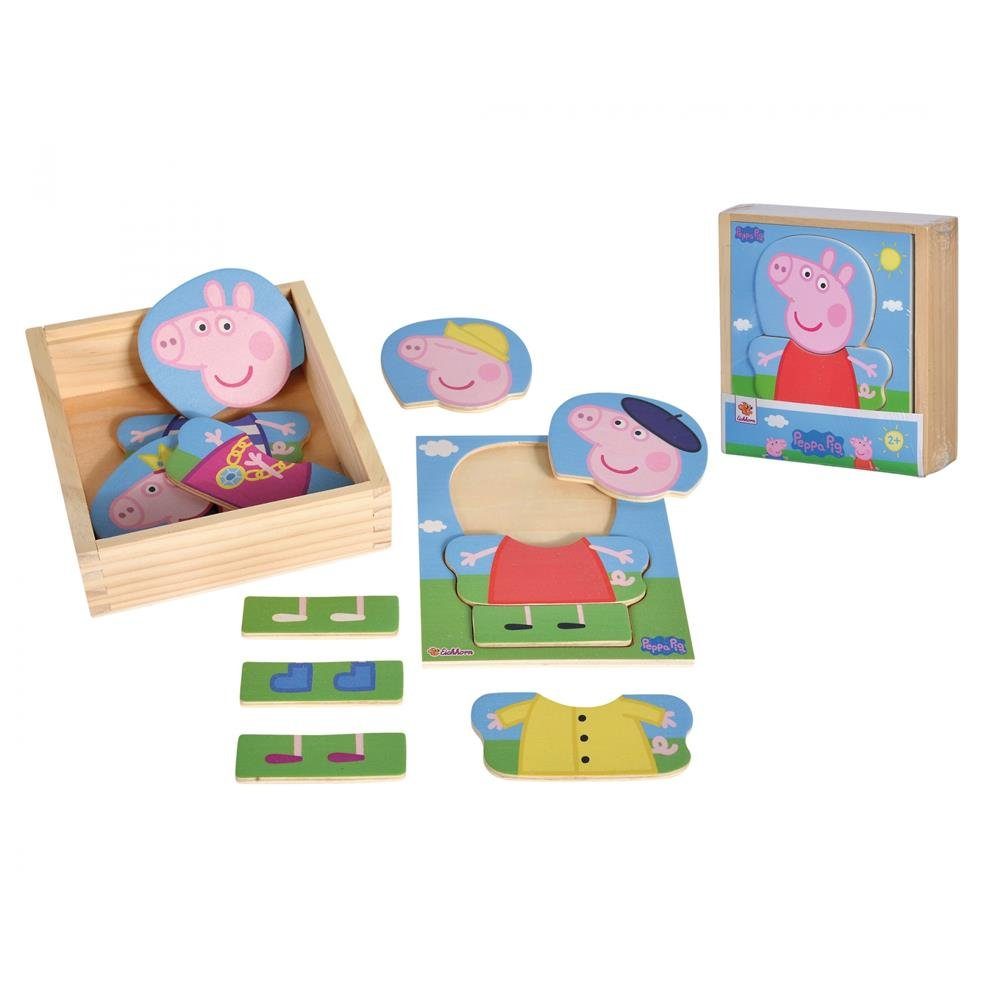 Eichhorn Puzzle Peppa Pig Umziehpuzzle, 12 Puzzleteile, Peppa Wutz Holzspielzeug verschiedene Kleidungsstücke zum verwandeln