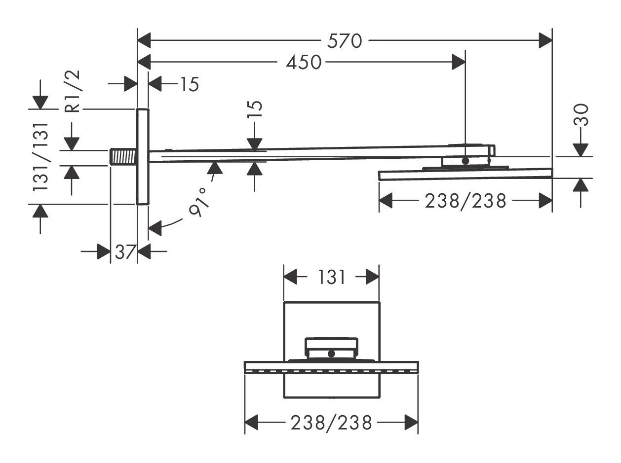 Thumbnail - hansgrohe Kopfbrause Axor ShowerSolutions 250/250, 1jet mit Brausearm - Chrom