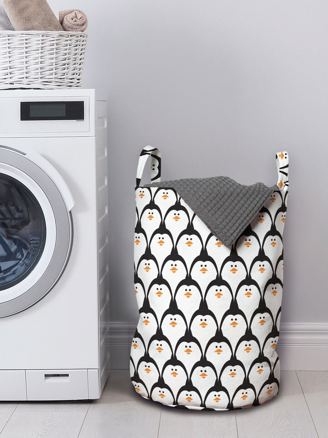 Animal Fun Waschsalons, Abakuhaus Griffen Kordelzugverschluss Prints Wiederholte Wäschesäckchen Wäschekorb Penguins mit für