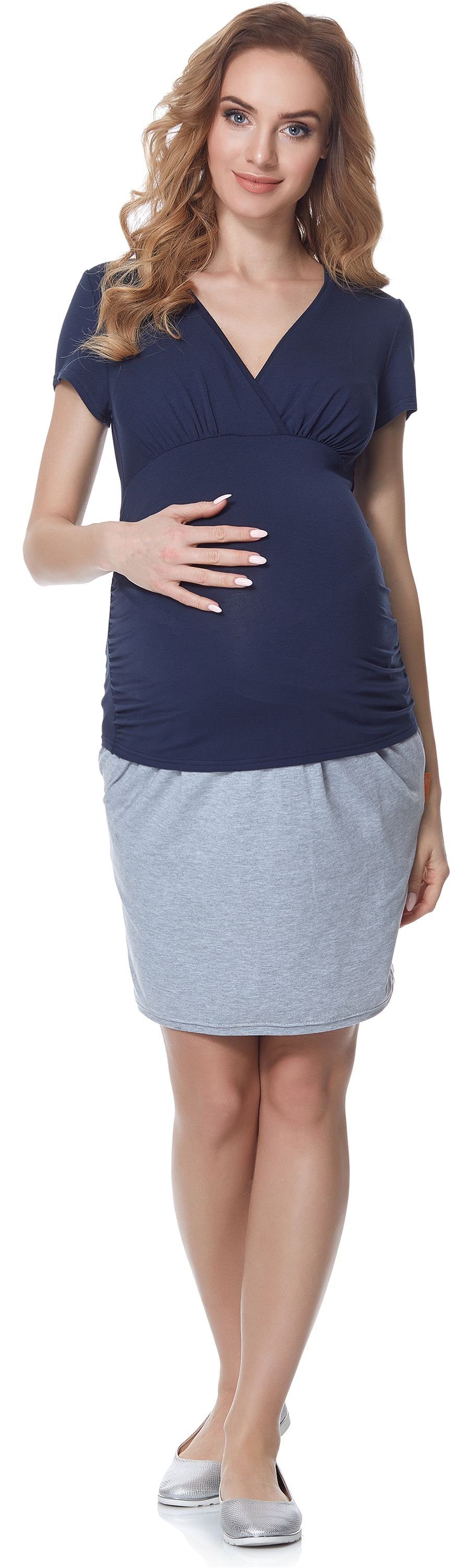 Bellivalini T-Shirt Damen Umstands BLV50-123 Shirt Dunkelblau Stillfunktion (1-tlg) mit