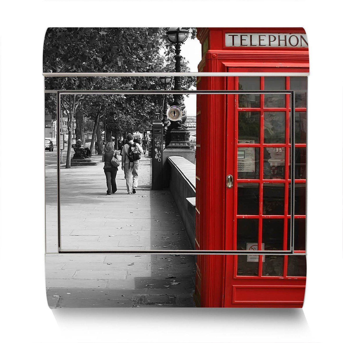 Wandbriefkasten x mit Edelstahl Zeitungsfach), London Red 38 42,5 groß, Telephone (Wandbriefkasten x12cm banjado