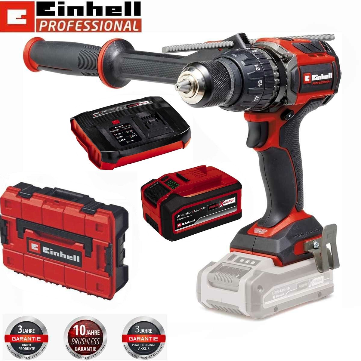 Einhell Akku-Bohrschrauber 18V Bohrschrauber TP-CD 18/120 Akku 6.0 Ah Boostcharger 6 A SF Koffer