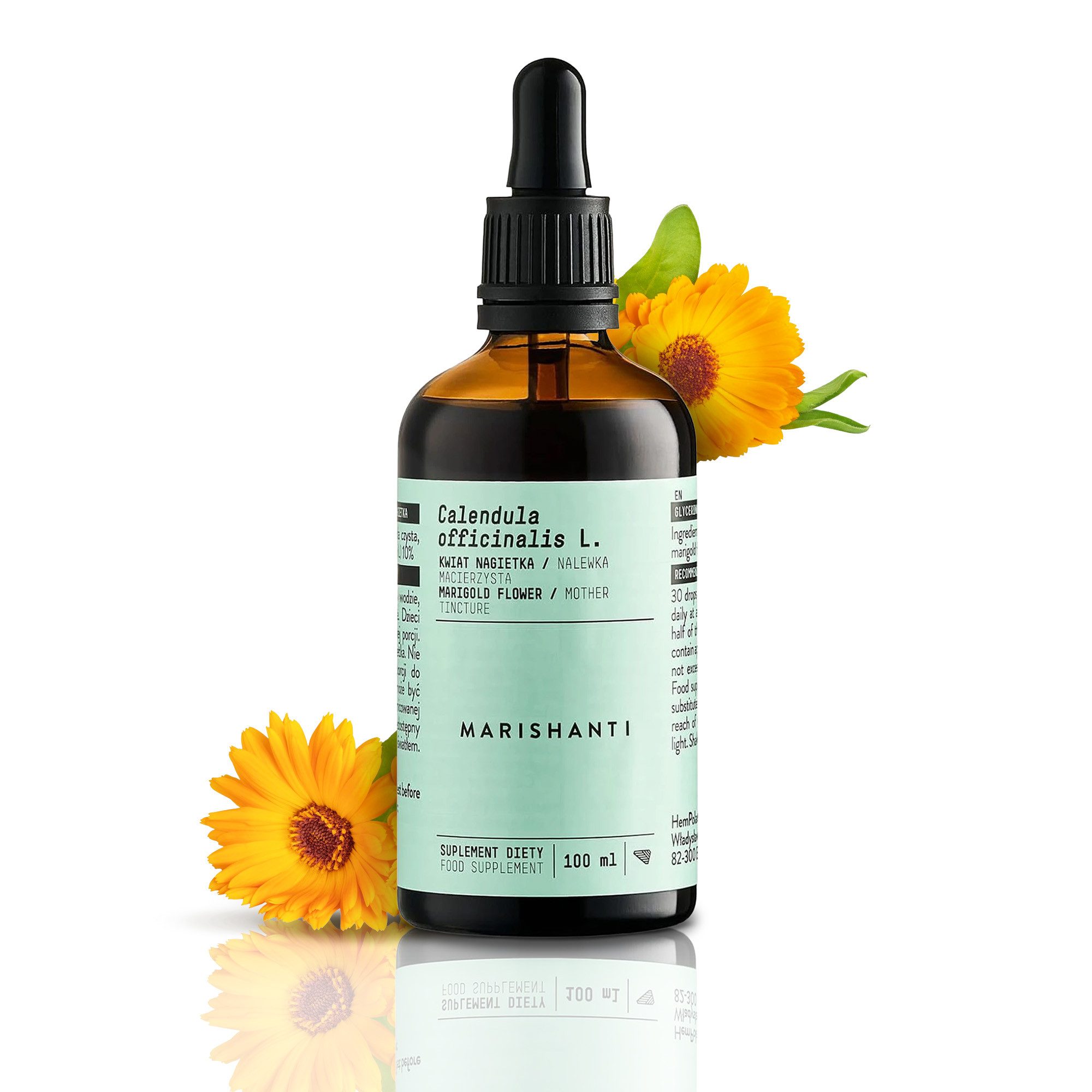 MARISHANTI Ringelblume Extrakt – alkoholfreie Tropfen, als pflanzliche Tinktur aus (Calendula officinalis) à 100 ml, – Vegan