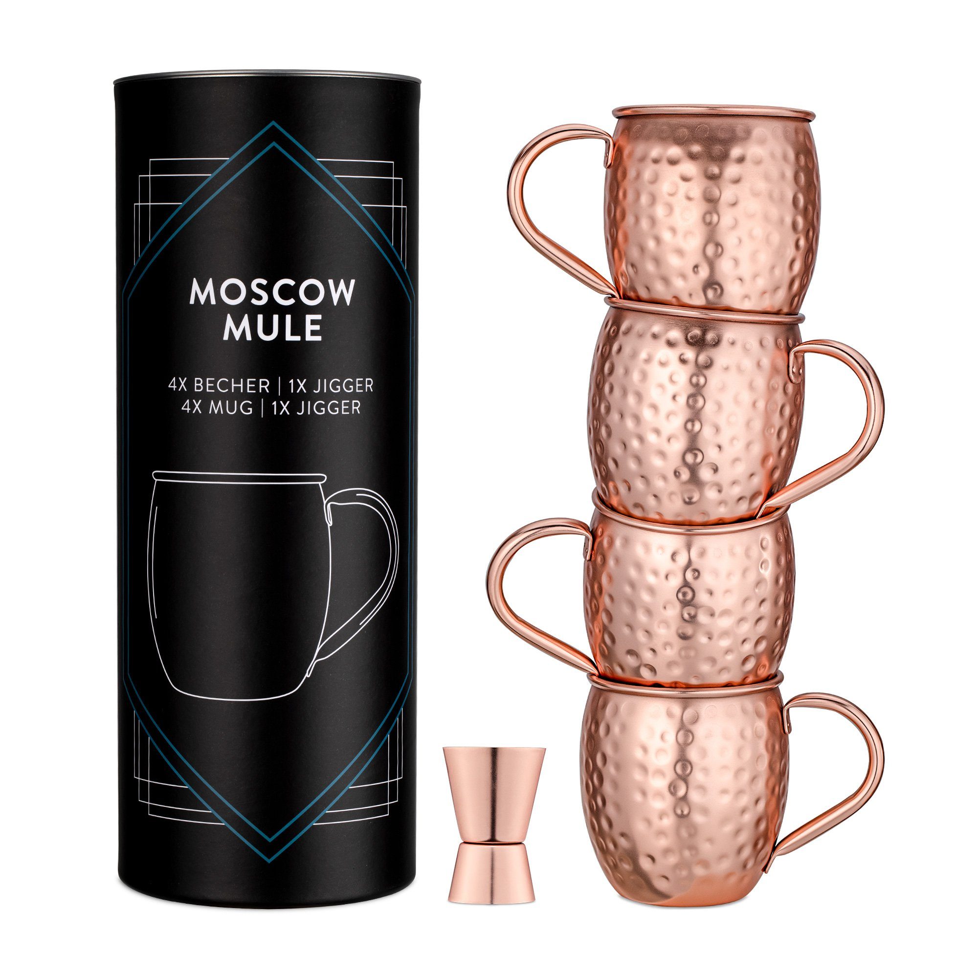 Navaris Becher Moscow Mule Set - 5-teilig mit Kupferbechern und Jigger,  Edelstahl