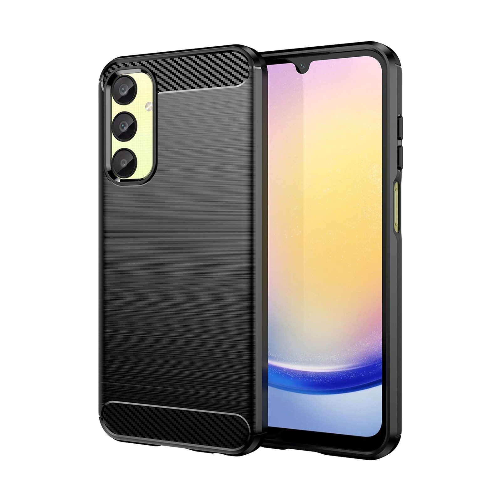 betterfon Handyhülle Carbon Hülle für Samsung Galaxy A25 5G Backcover TPU Silikon Schwarz, Carbon-Look – stoßfestes Case mit Air-Cushion & Metall-Optik