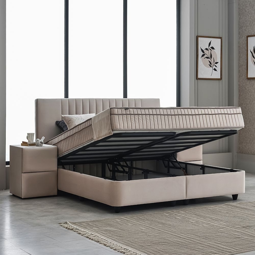 abc bedding Boxspringbett Komfortbett CLARA in Braun Beige Samt-Stoff (Bett mit Topper, inkl. Matratze und Topper), Voll-orthopädisches Schlafsystem inklusive B – Bild 4 von 5