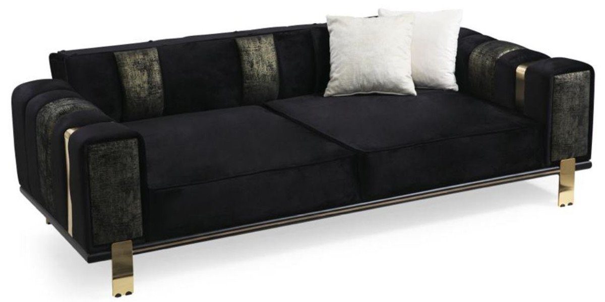 Casa Padrino Sofa Luxus Wohnzimmer Sofa mit verstellbarer Rückenlehne Schwarz / Gold 223 x 93 x H. 76 cm - Wohnzimmer Möbel - Luxus Möbel