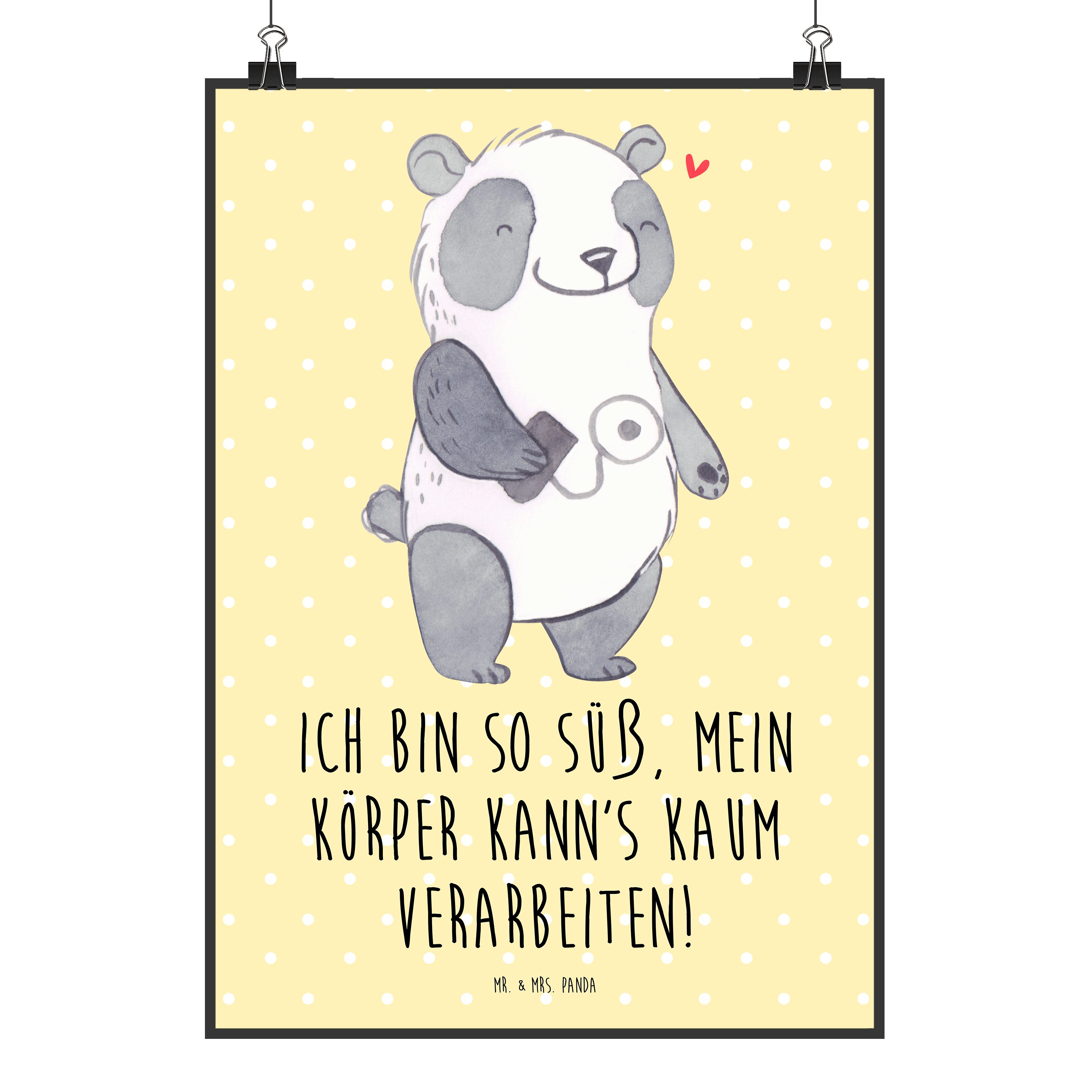 Mr. & Mrs. Panda Poster Panda Insulinpumpe, Bild DIN A4, Gelb Pastell, Insulinpumpe, typograf, Panda Insulinpumpe (Packung), Wanddekoration Mr. & Mrs. Panda Poster Wandbild
