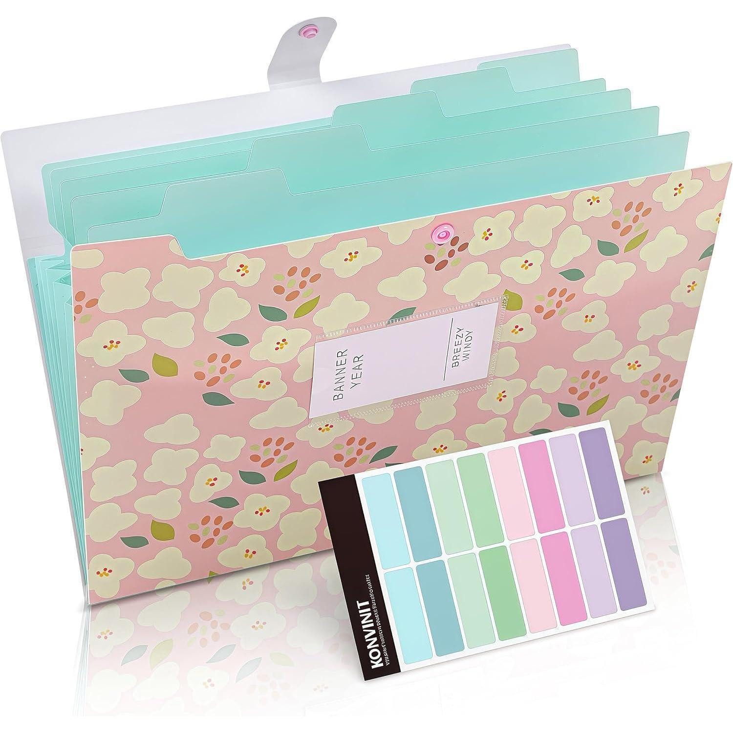 LuxusKollektion Fächermappe Dokumentenmappe A4 Fächermappe Floral Bedruckt mit 5 Fächern Organizer