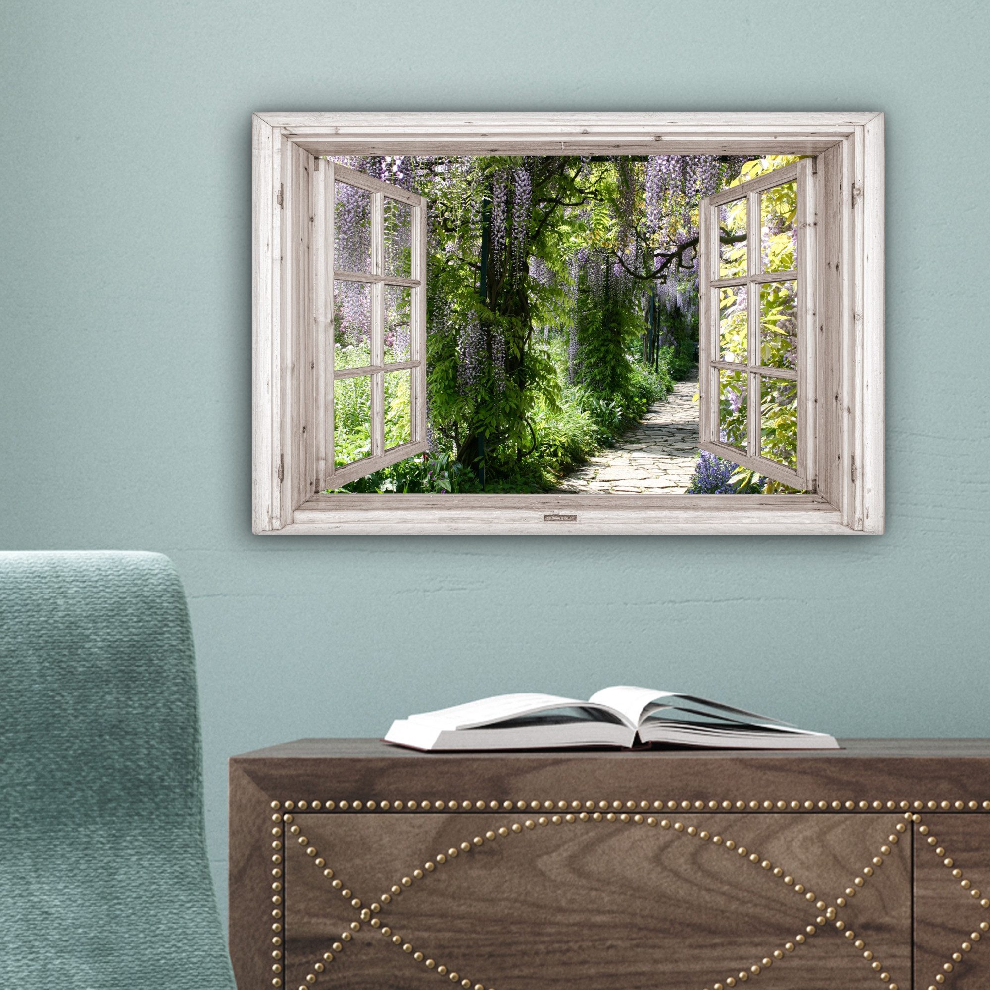OneMillionCanvasses® Leinwandbild Blauer Regen - Blumen - Aussicht - Baum - Frühling, Fotodruck (1 St), Leinwand Bilder Klein, Wand Dekoration Aesthetic 30x20 c – Bild 5 von 5