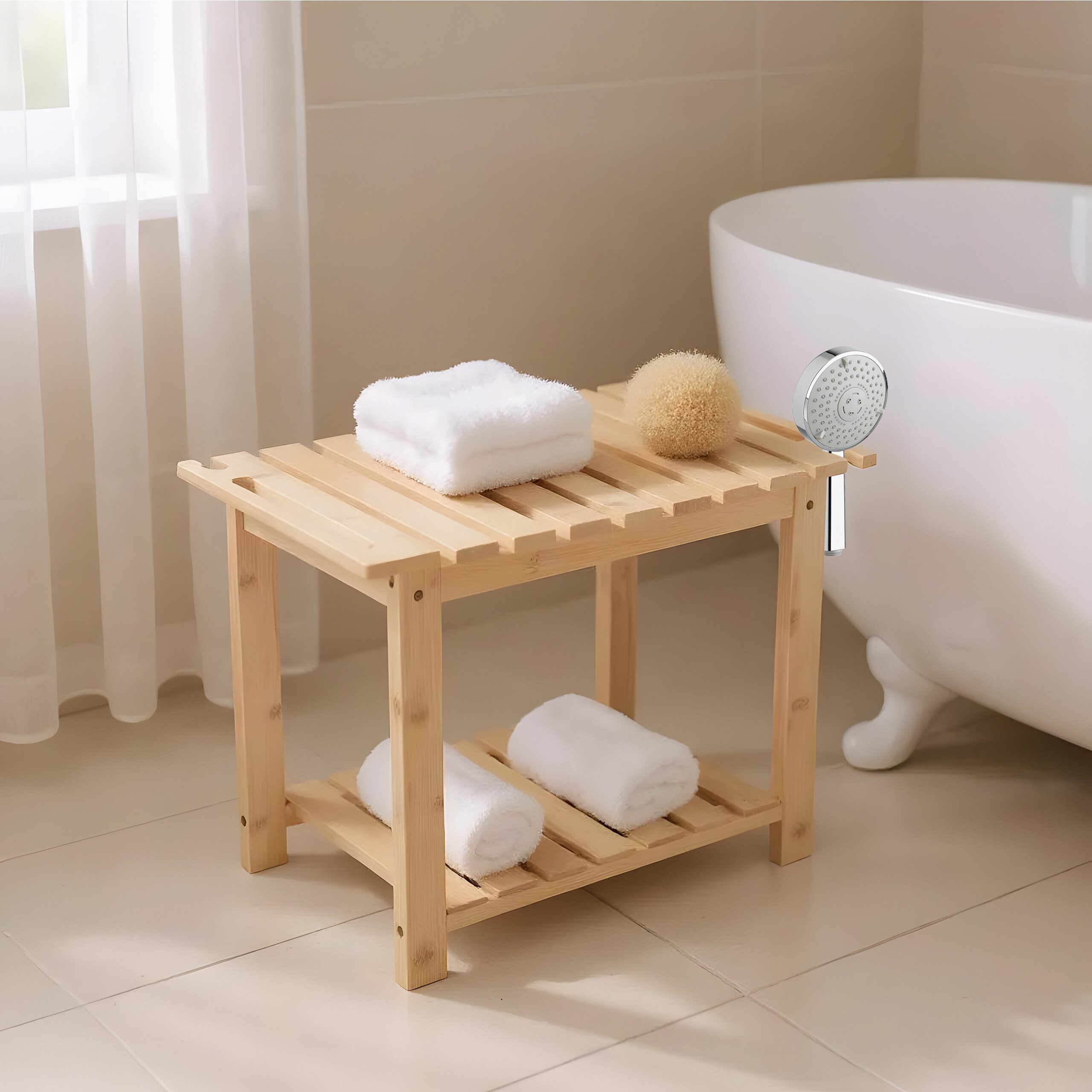 relaxdays Badhocker aus Bambus mit Ablage