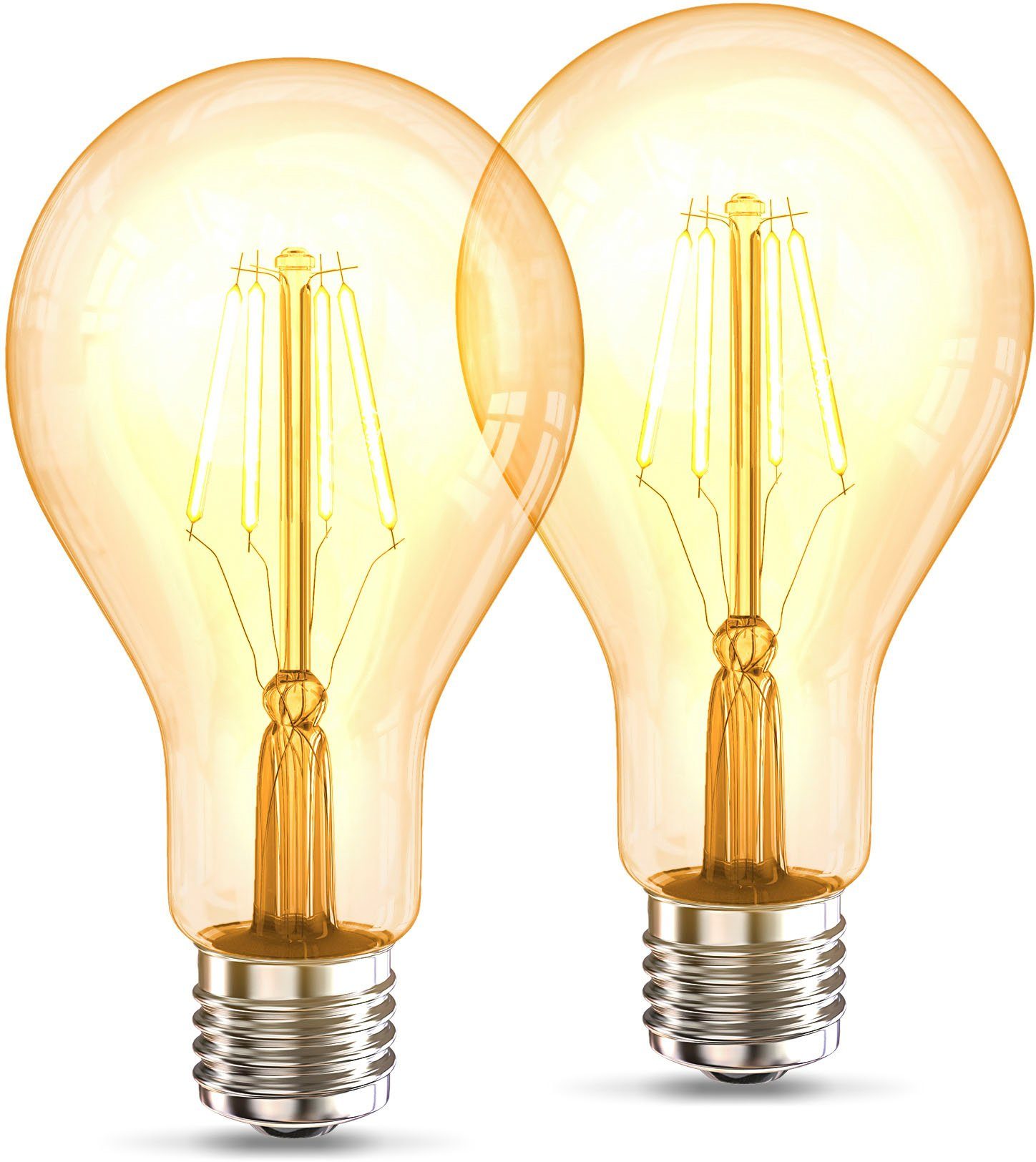 St., 2 2.200 E27 Edison Glühbirne 2er A75, E27, LED-Leuchtmittel Filament BK_LM1404 B.K.Licht LED Vintage Set Warmweiß, K Leuchtmittel